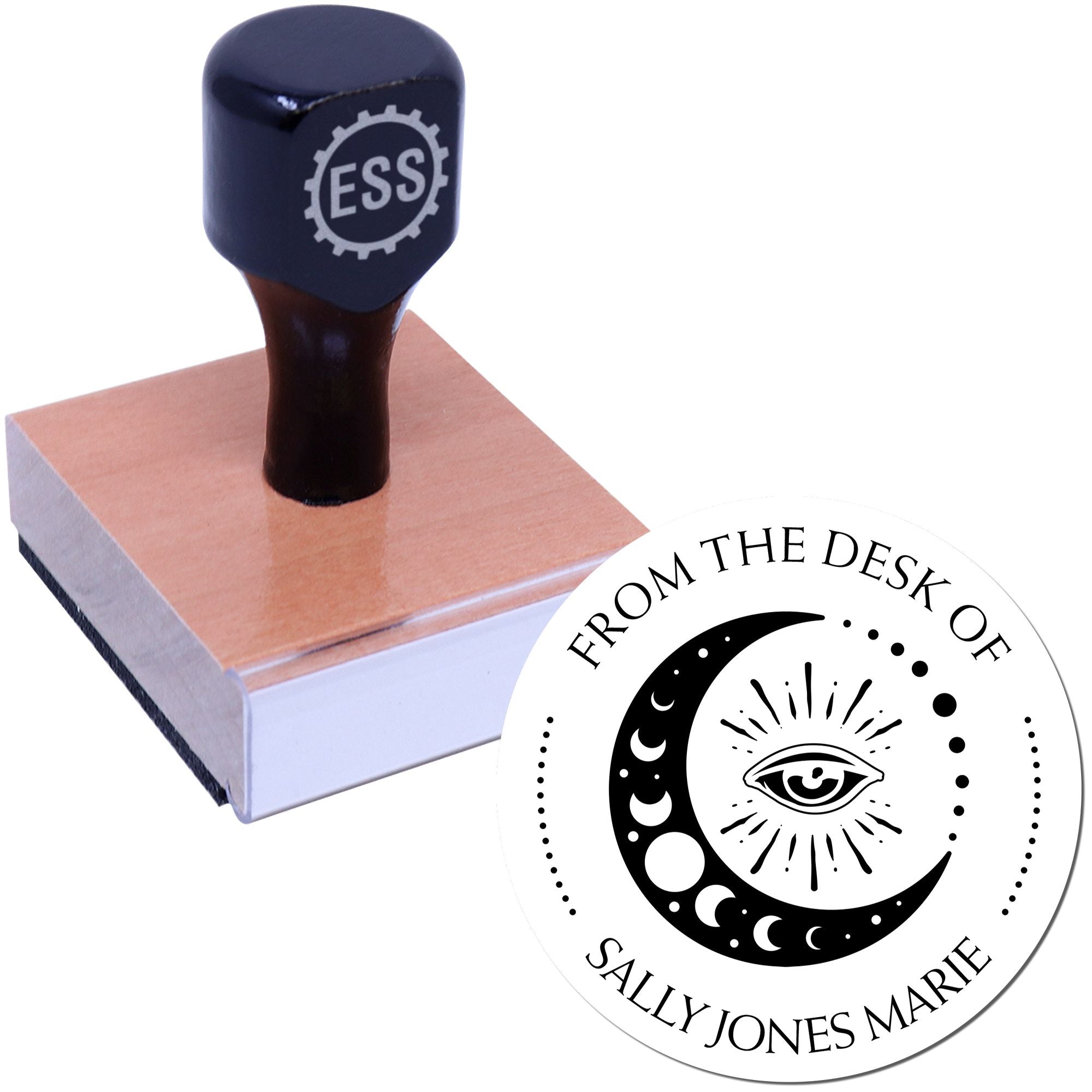 Wood Handle Alluring Luna Personalized Bookplate Stamp