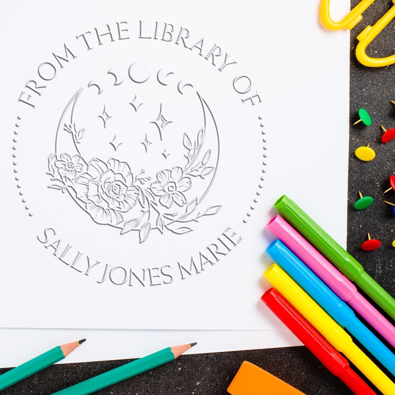 Soft Sublime Celestial Personalized Book Name Embossing Stamp