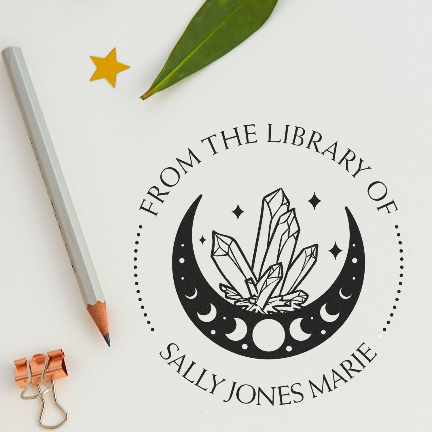 Pre-Inked Artistic Moon Personalized Personal Library Stamper - Engineer Seal Stamps