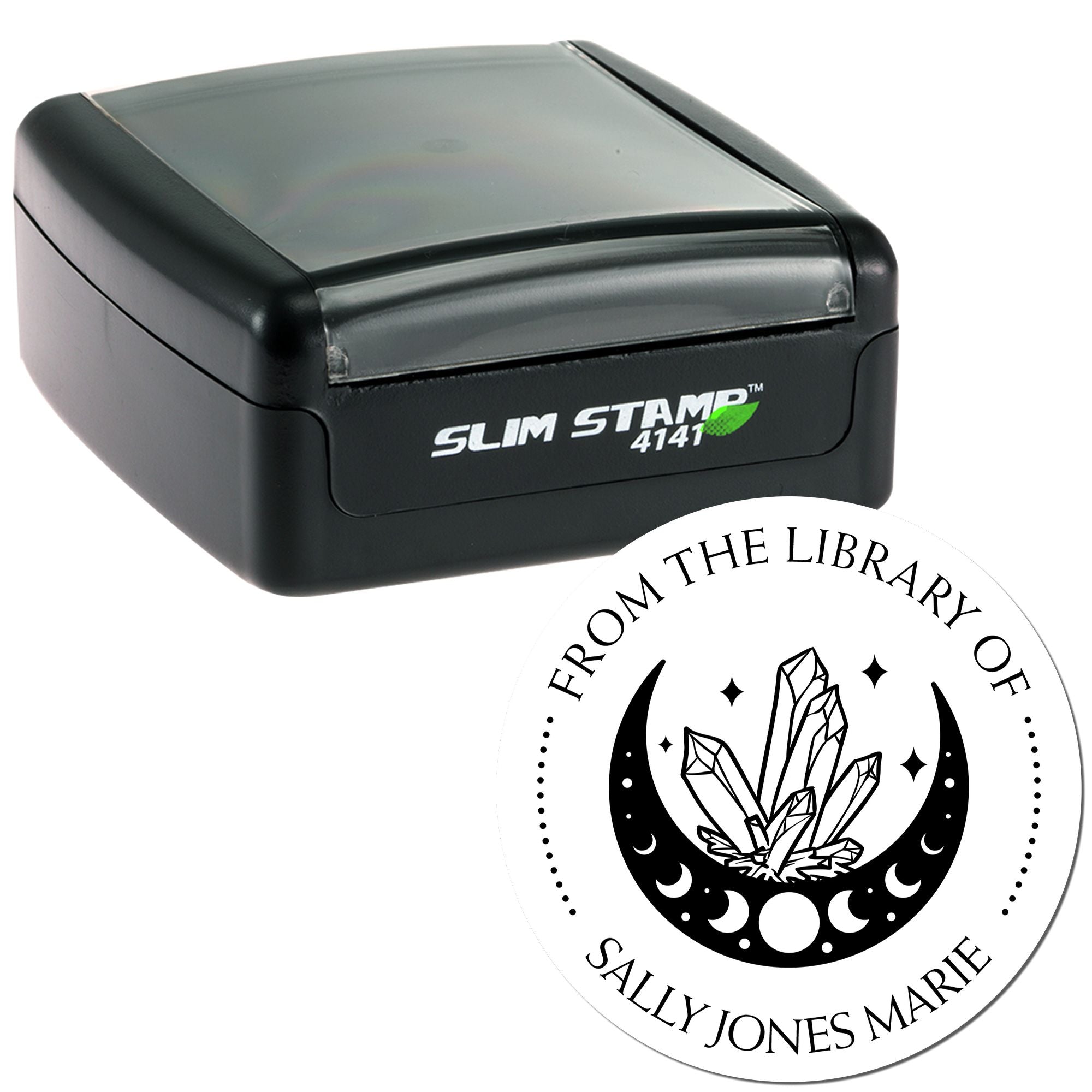 Pre-Inked Artistic Moon Personalized Personal Library Stamper - Engineer Seal Stamps