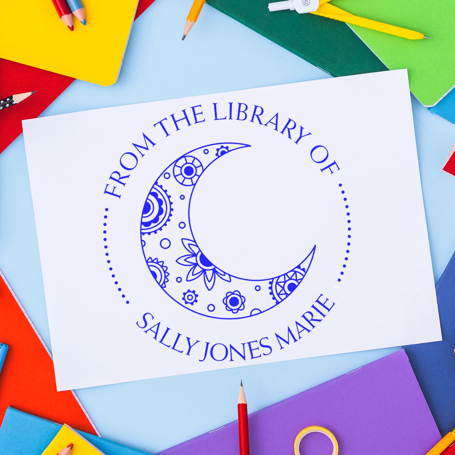 PSI Pre-Inked Whimsical Night Personalized Bibliophile Stamper - Engineer Seal Stamps