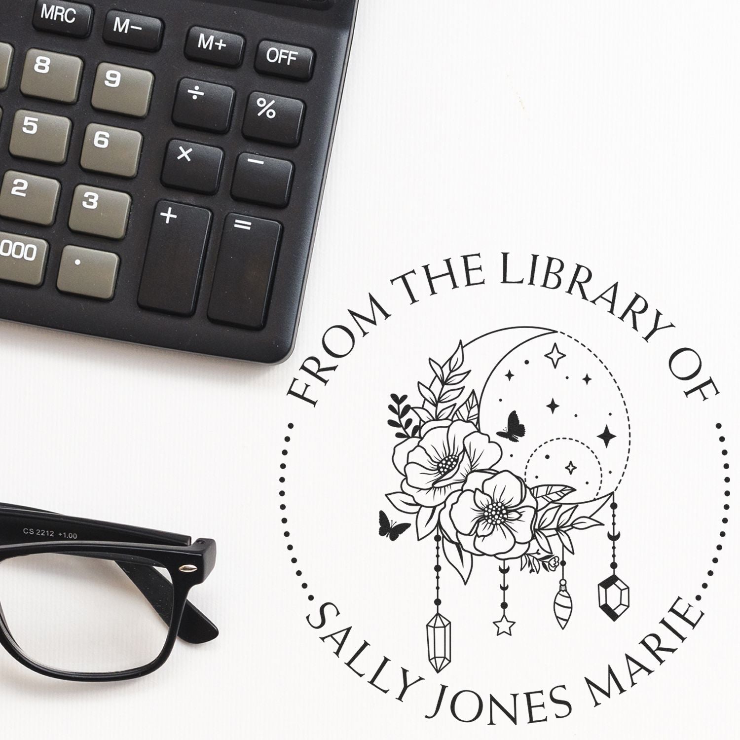 Wood Handle Lively Luna Personalized Library Name Stamp - Engineer Seal Stamps