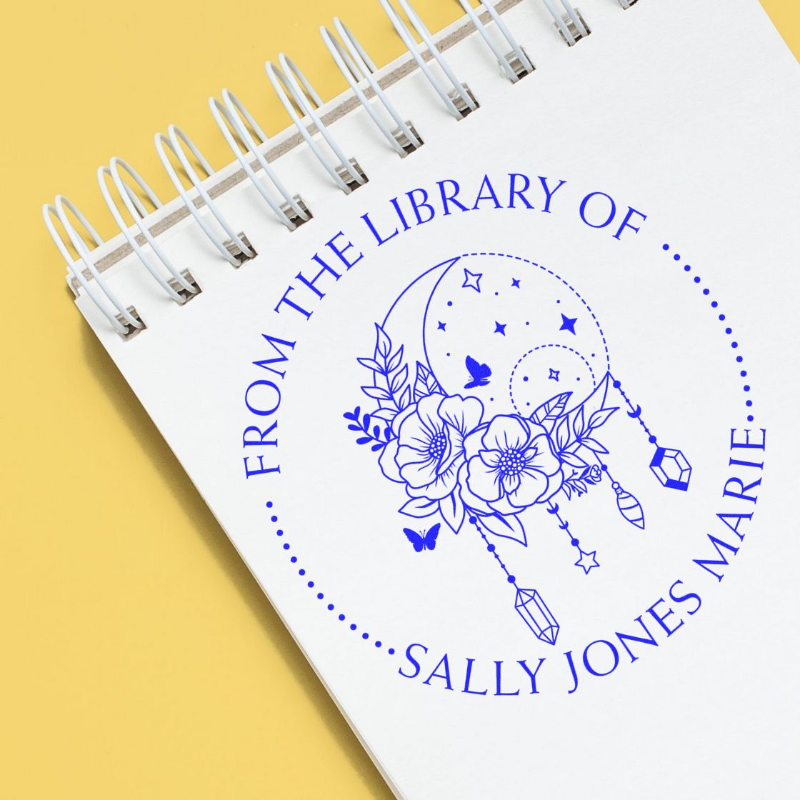 Wood Handle Lively Luna Personalized Library Name Stamp - Engineer Seal Stamps