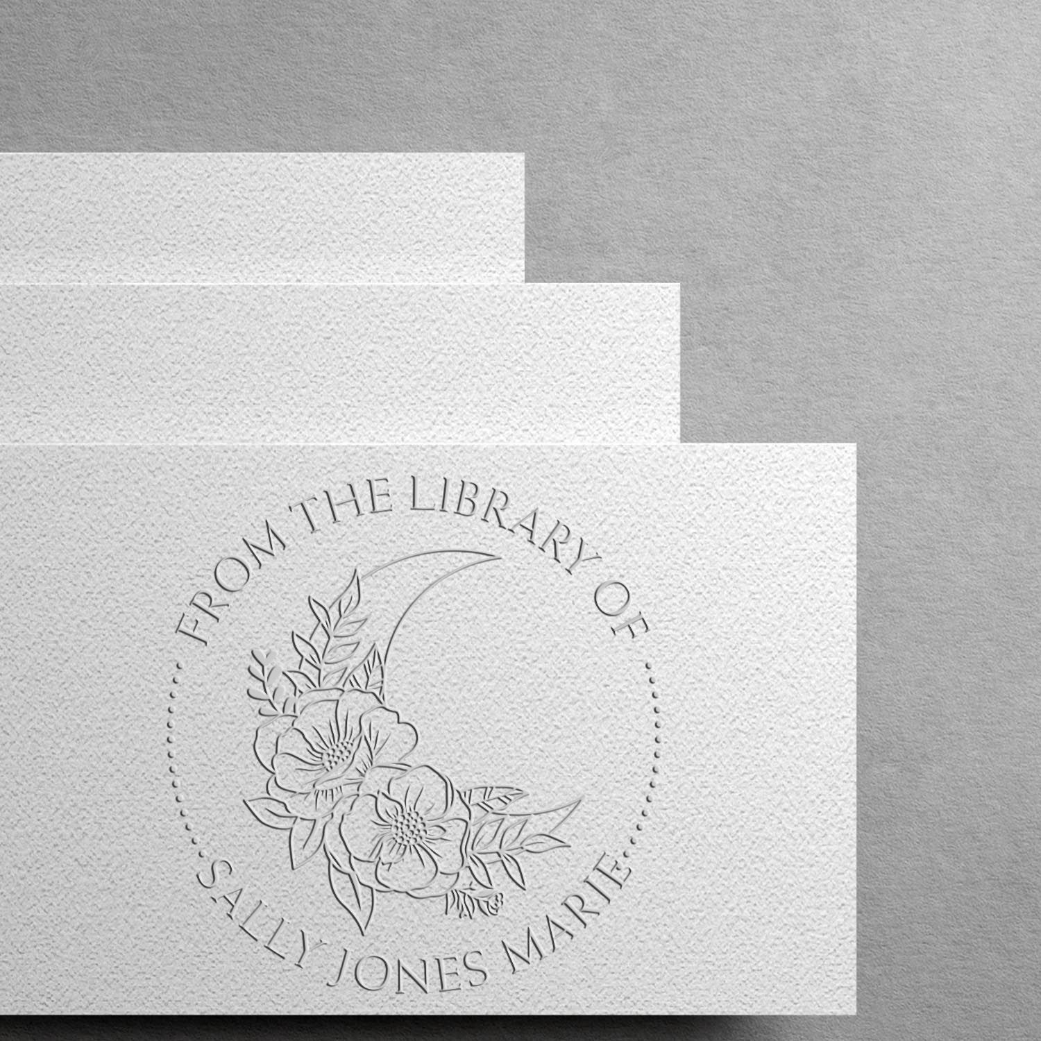 Soft Gentle Moon Personalized Book Ownership Label Embosser - Engineer Seal Stamps