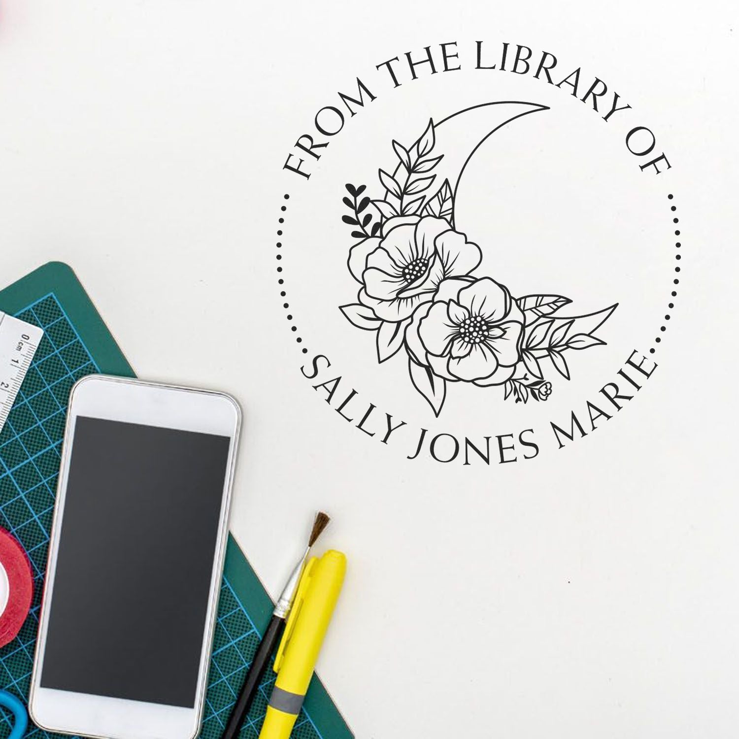 Pre-Inked Gentle Moon Personalized Read It Love It Return It Stamper - Engineer Seal Stamps