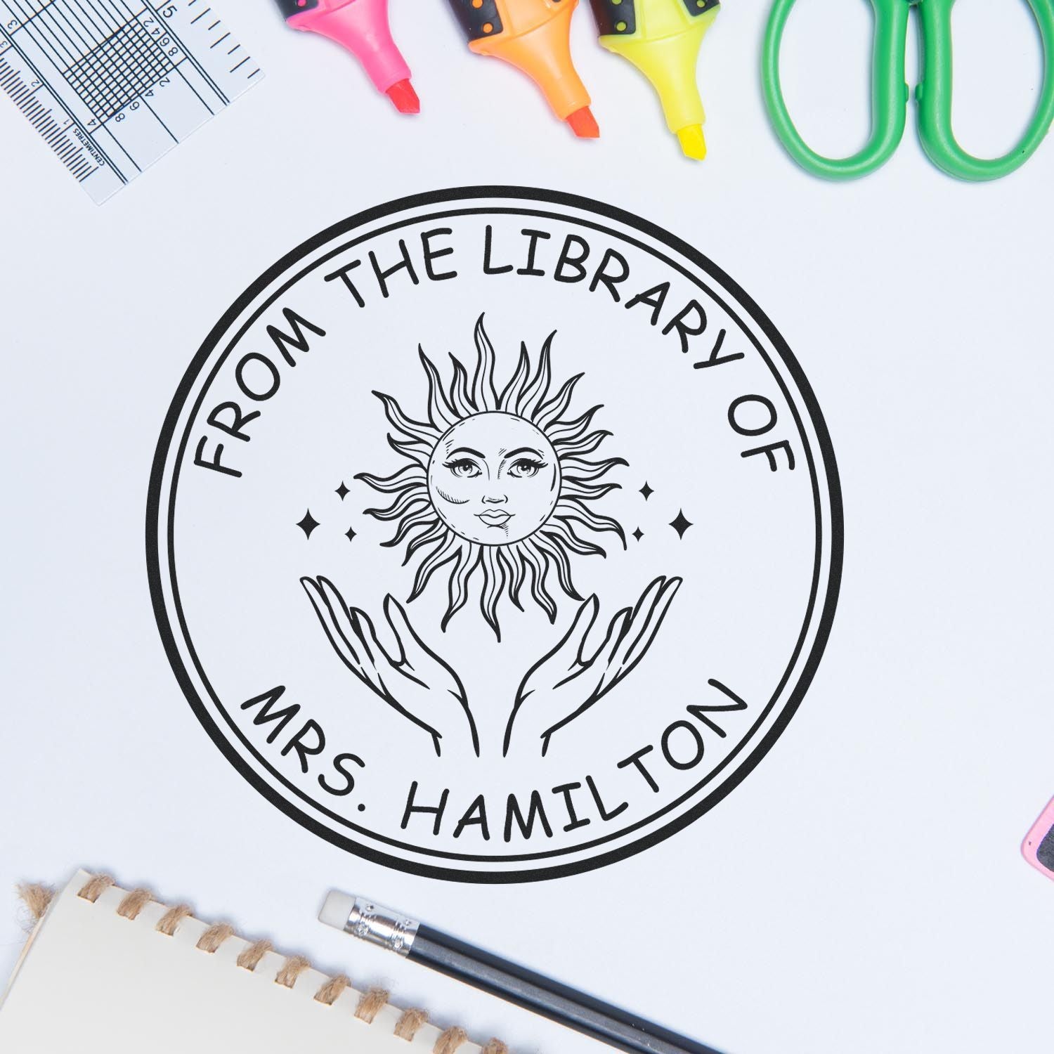 Self-Inking Resplendent Sun Customized Bookplate Stamp - Engineer Seal Stamps