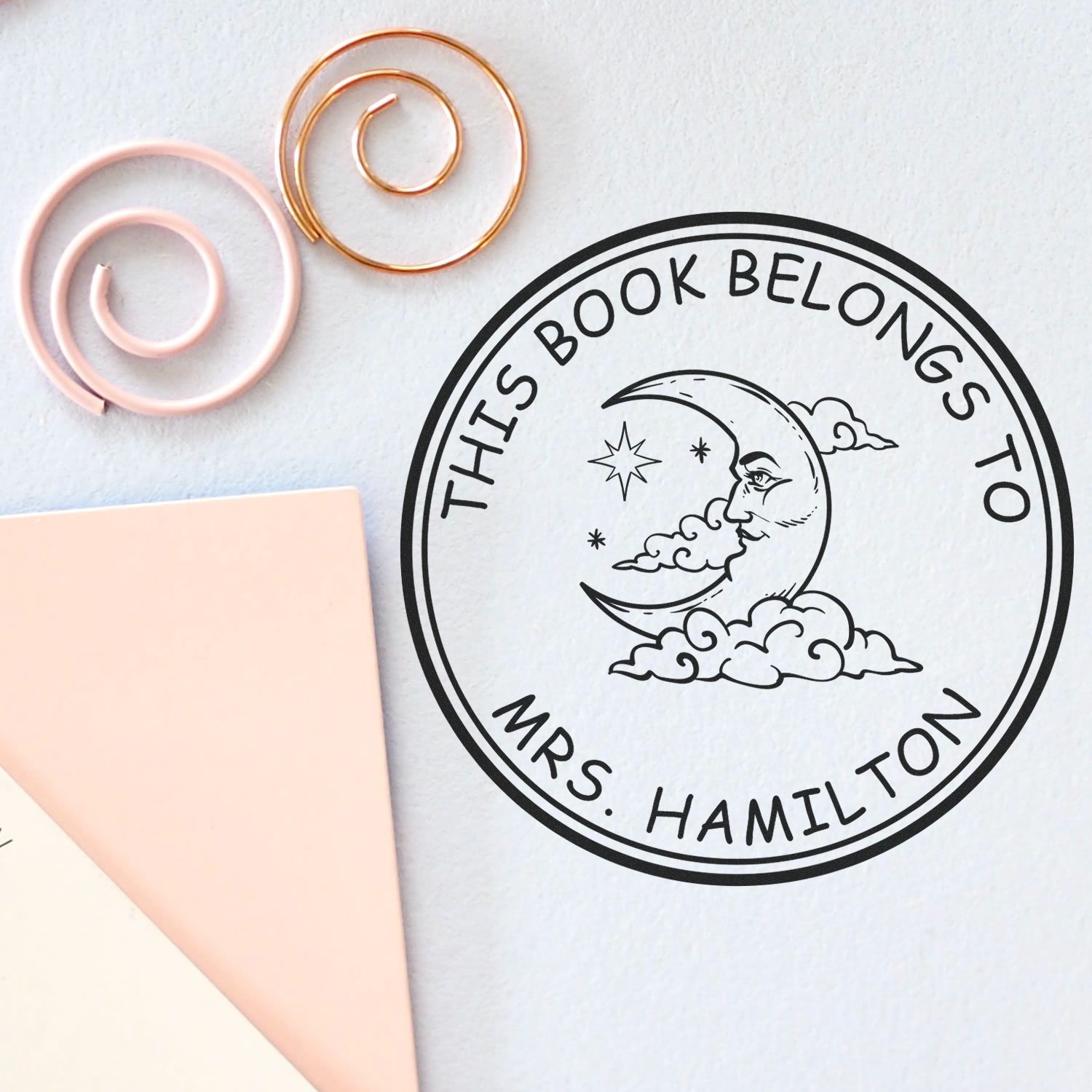 Pre-Inked Efflorescent Moon Personalized This Book Belongs To Stamp - Engineer Seal Stamps