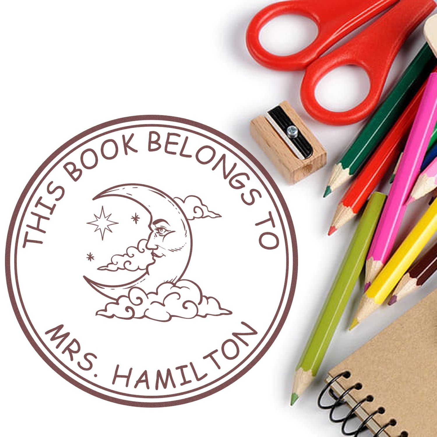 PSI Pre-Inked Efflorescent Moon Personalized Book Lover Stamp - Engineer Seal Stamps