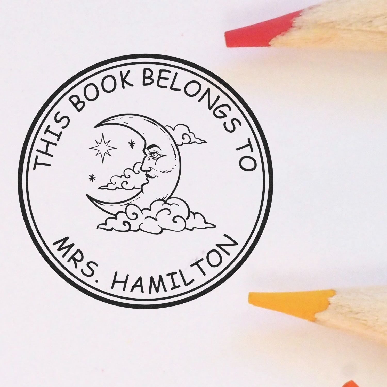 Pre-Inked Efflorescent Moon Personalized This Book Belongs To Stamp - Engineer Seal Stamps