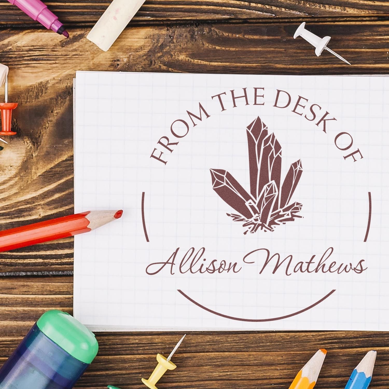 Wood Handle Dazzling Crystals Personalized My Library Stamp - Engineer Seal Stamps