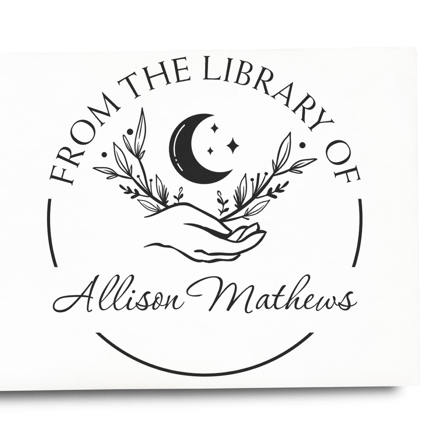 Wood Handle Luminous Luna Personalized My Library Stamper - Engineer Seal Stamps