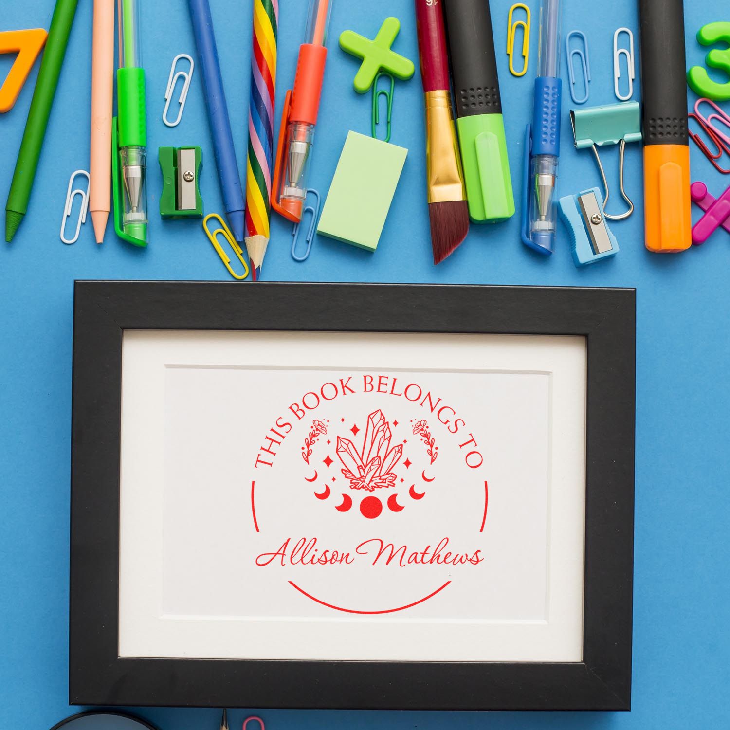 Pre-Inked Supernal Crystals Personalized Library Collection Stamp - Engineer Seal Stamps