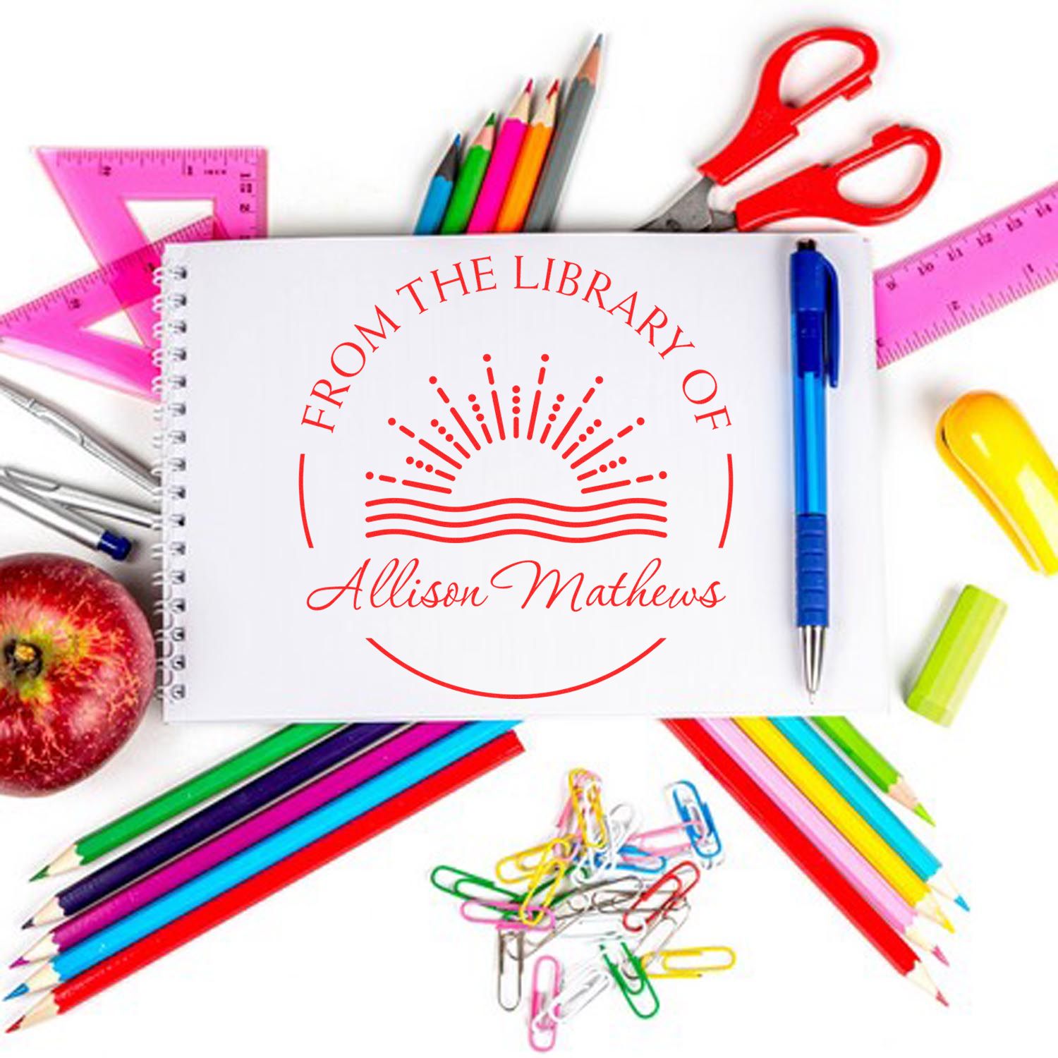 Pre-Inked Majestic Mornings Personalized Library Name Stamp - Engineer Seal Stamps