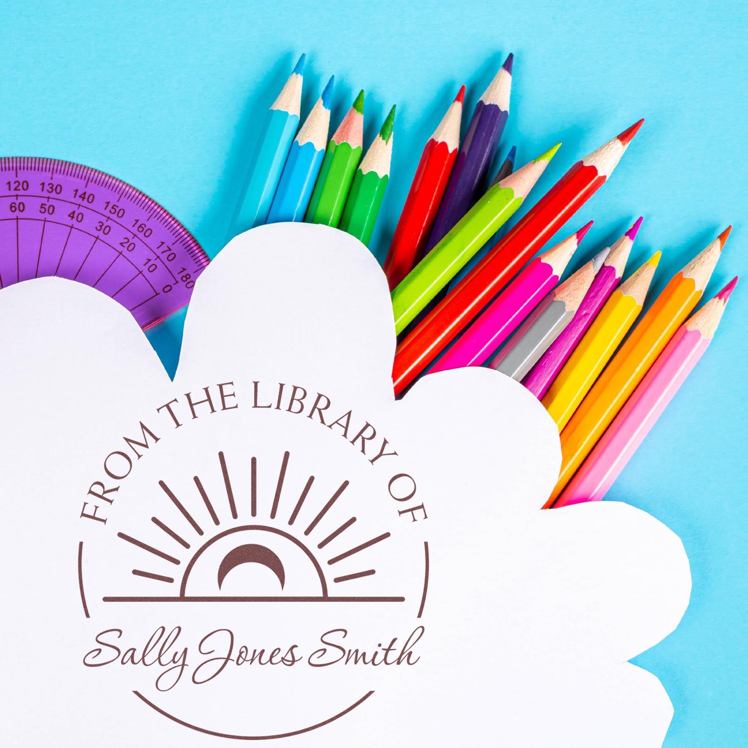 PSI Pre-Inked Sublime Sun & Moon Customized Book Library Stamp - Engineer Seal Stamps