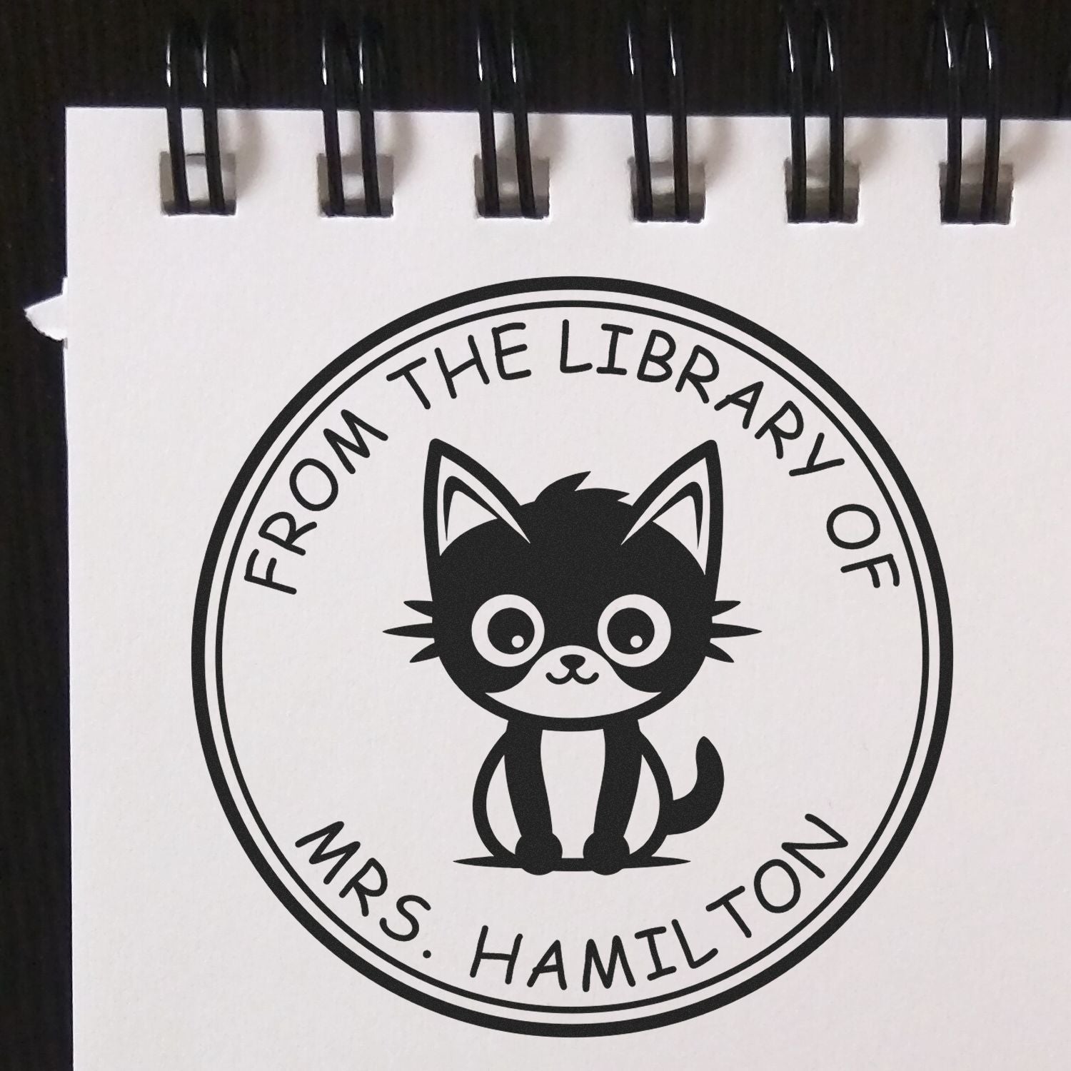 Pre-Inked Playful Kitty Bookplate Stamp - Engineer Seal Stamps