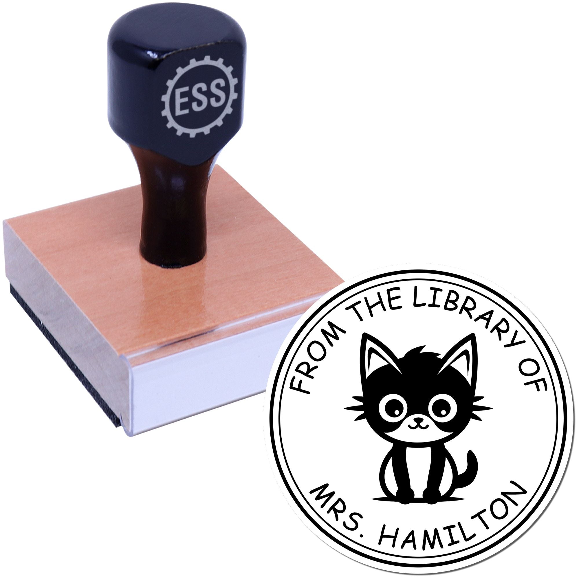 Wood Handle Playful Kitty Custom Belongs To Stamp - Engineer Seal Stamps