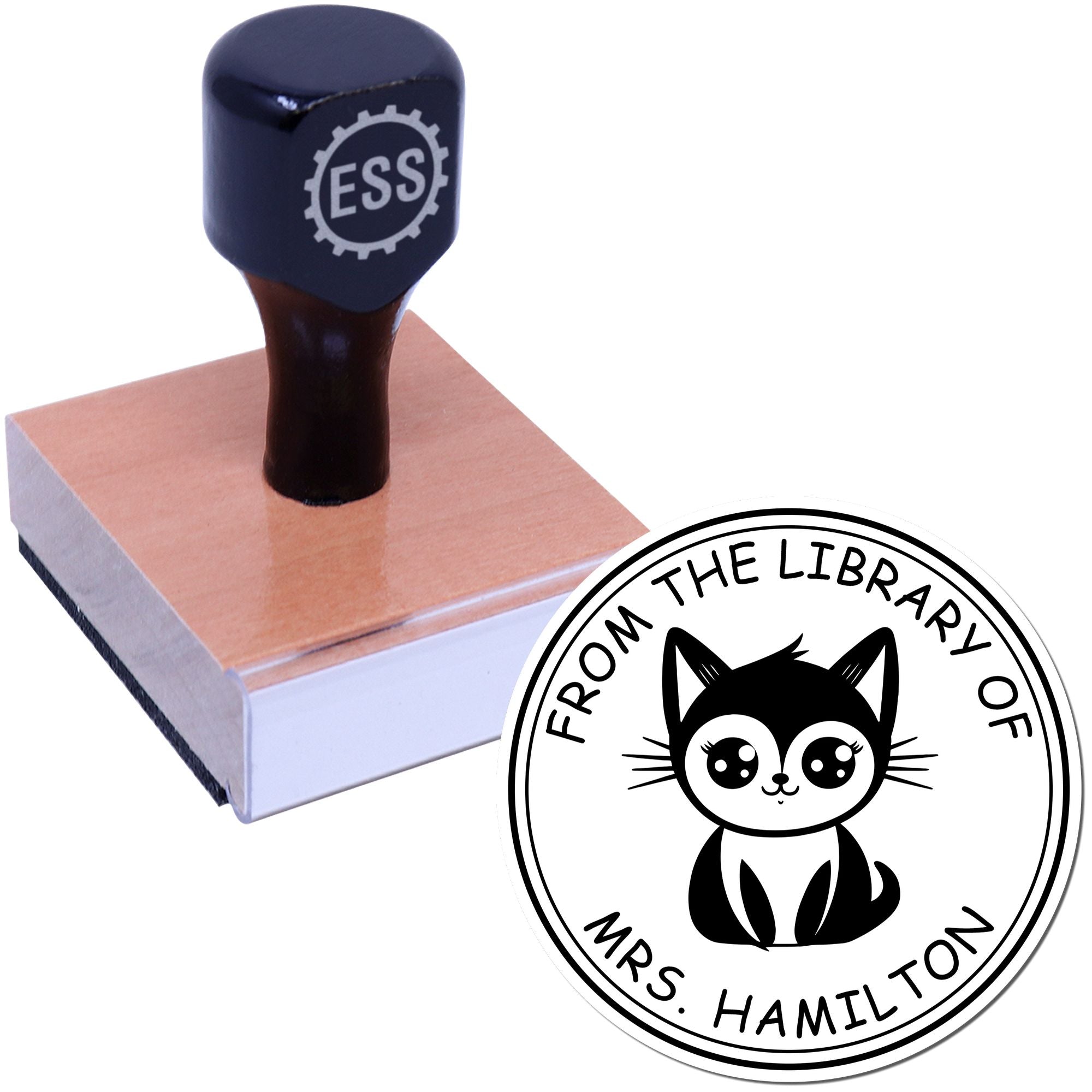 Wood Handle Adorable Kitten Custom Bibliophile Stamp