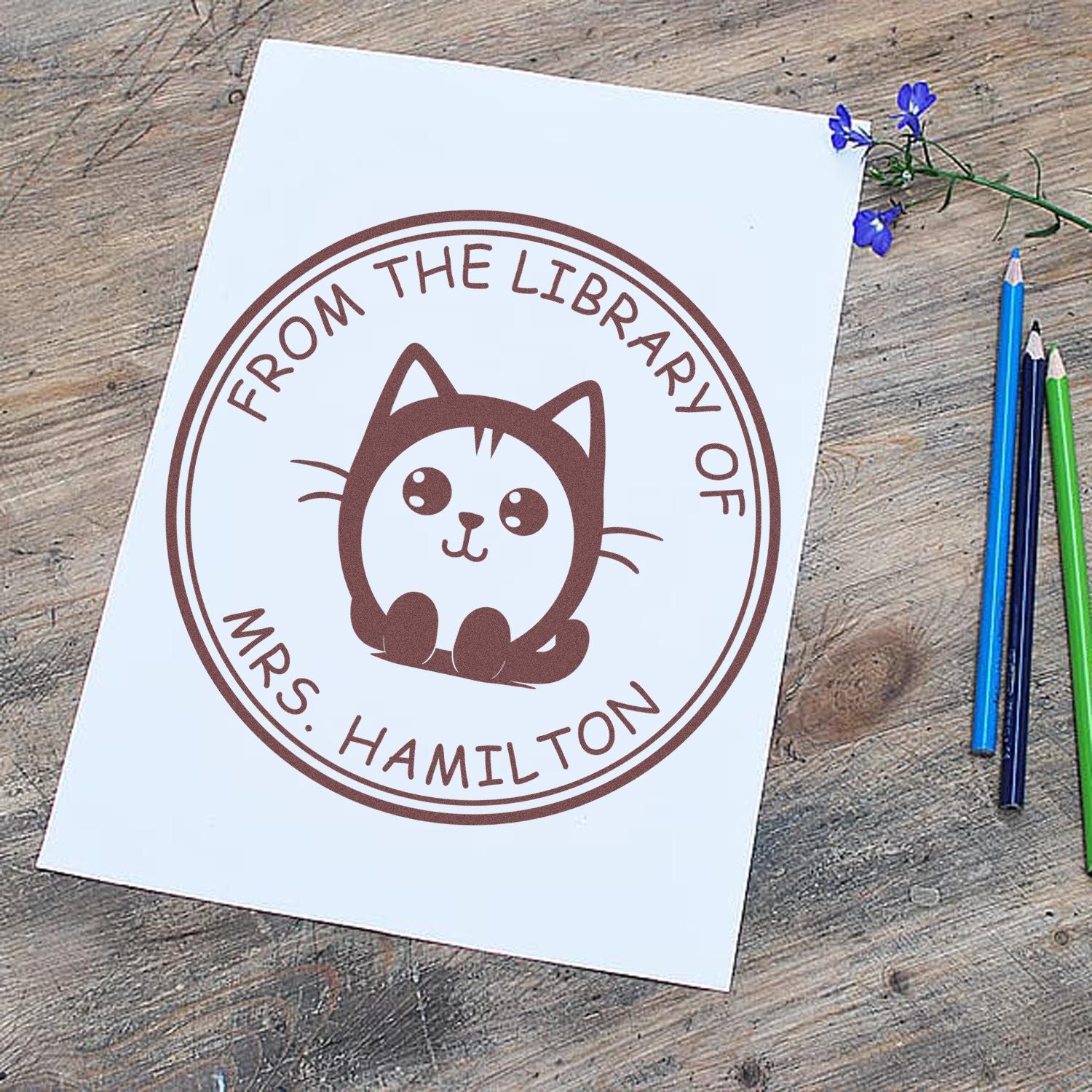 PSI Pre-Inked Cuddly Kitty Personalized Reader's Stamp - Engineer Seal Stamps