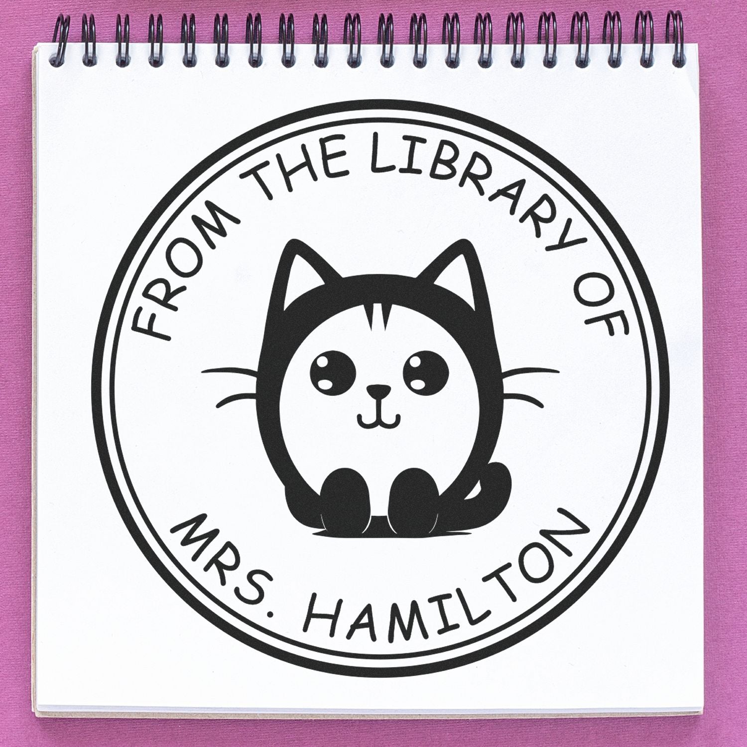 Wood Handle Cuddly Kitty Custom Book Stamp - Engineer Seal Stamps