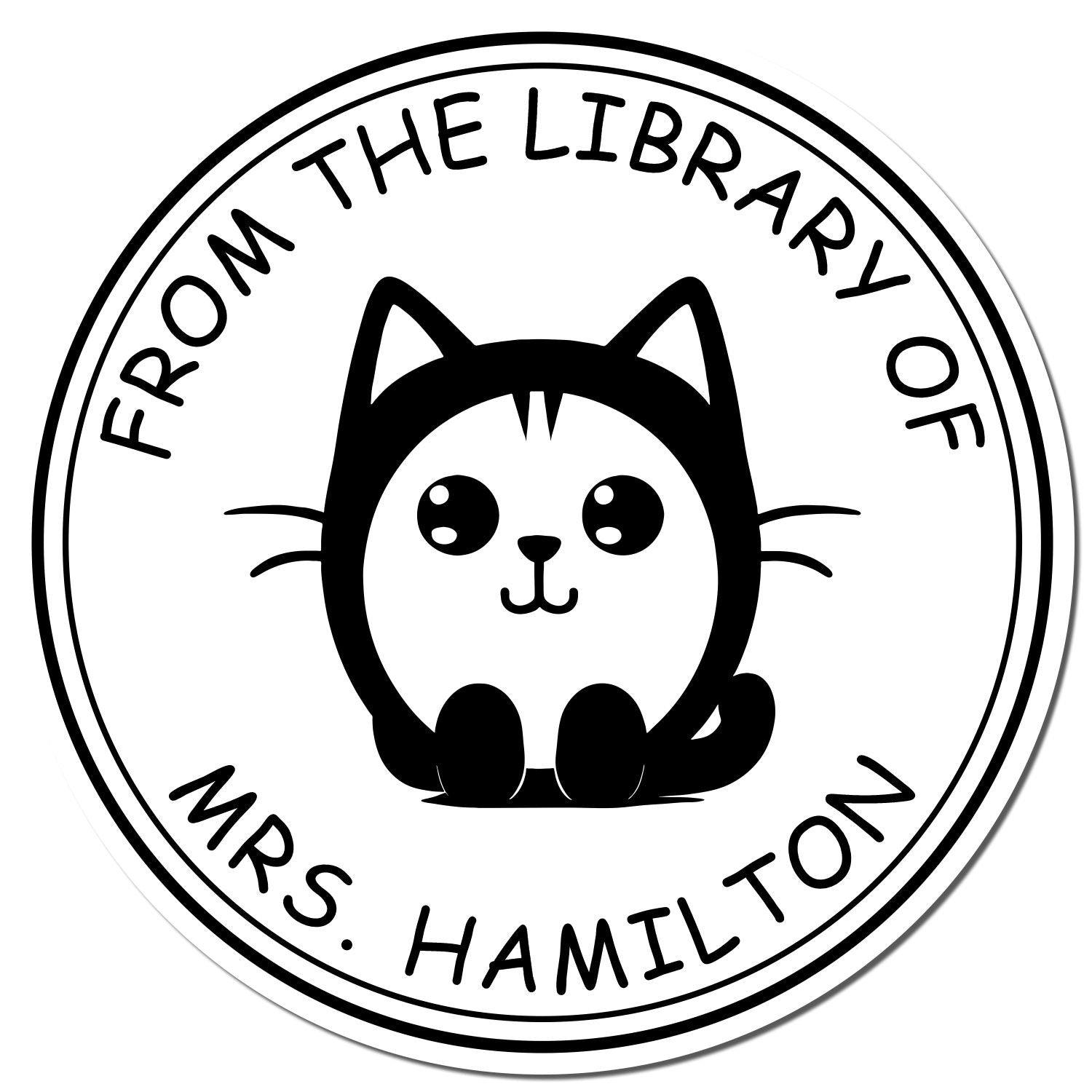 Wood Handle Cuddly Kitty Custom Book Stamp - Engineer Seal Stamps