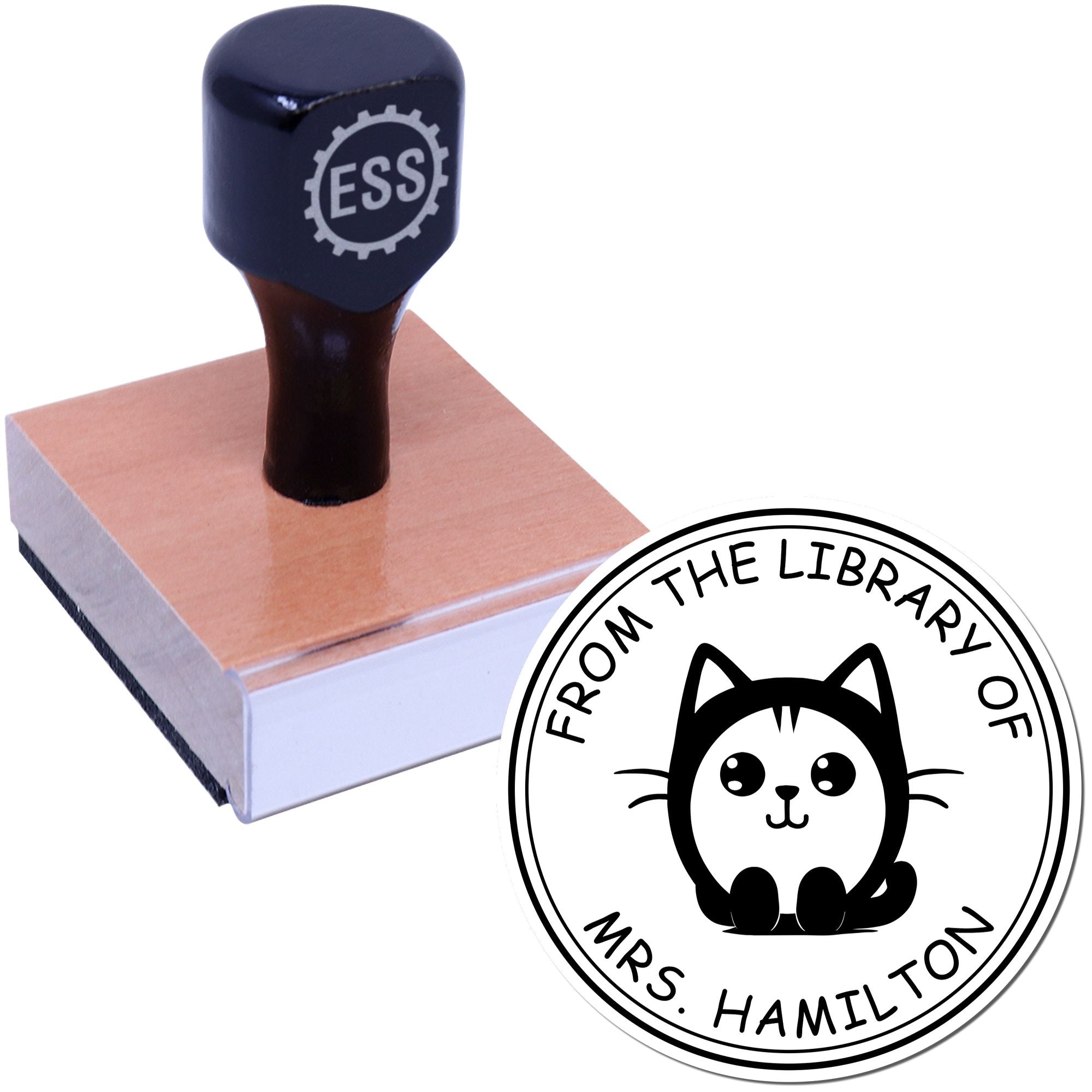 Wood Handle Cuddly Kitty Custom Book Stamp - Engineer Seal Stamps