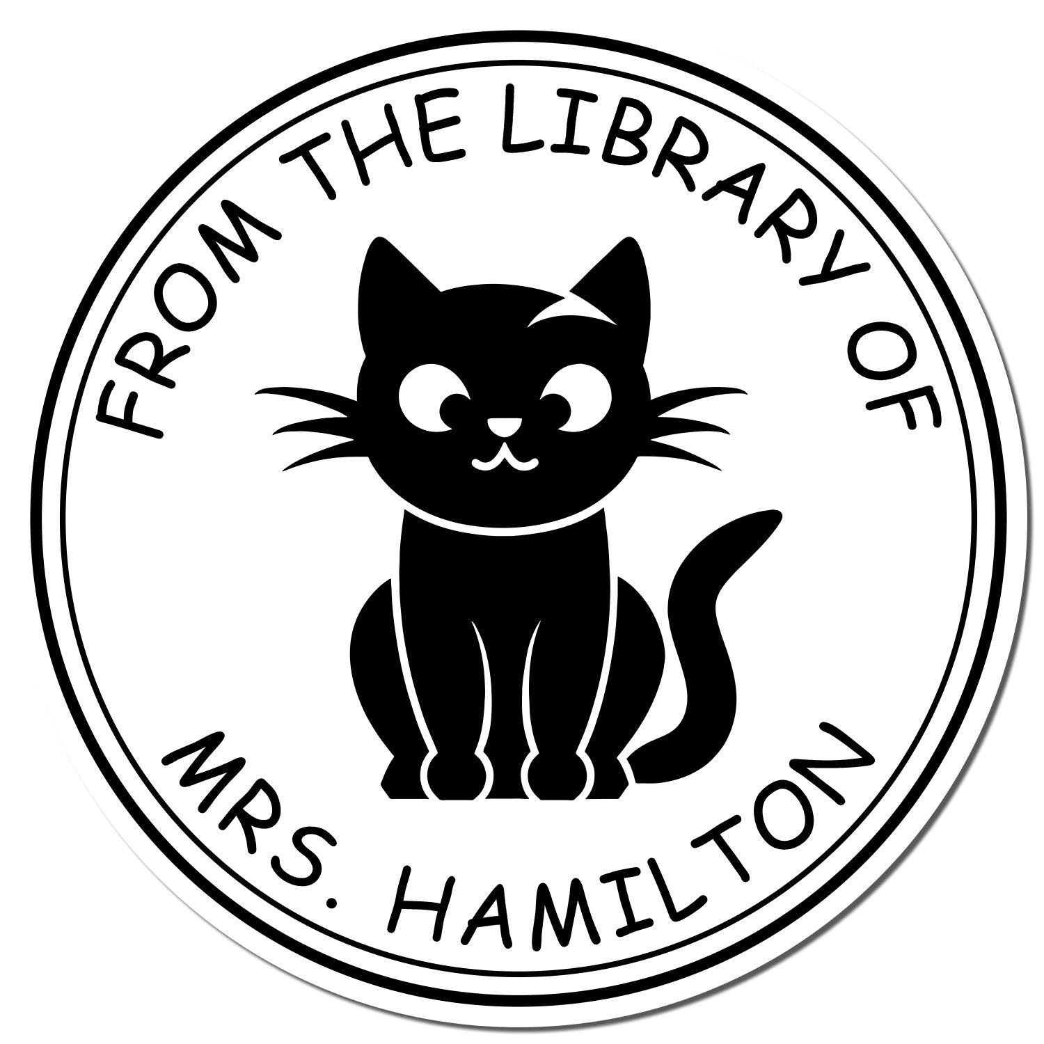 Self-Inking Curious Kitty Custom Made Library Name Stamp - Engineer Seal Stamps