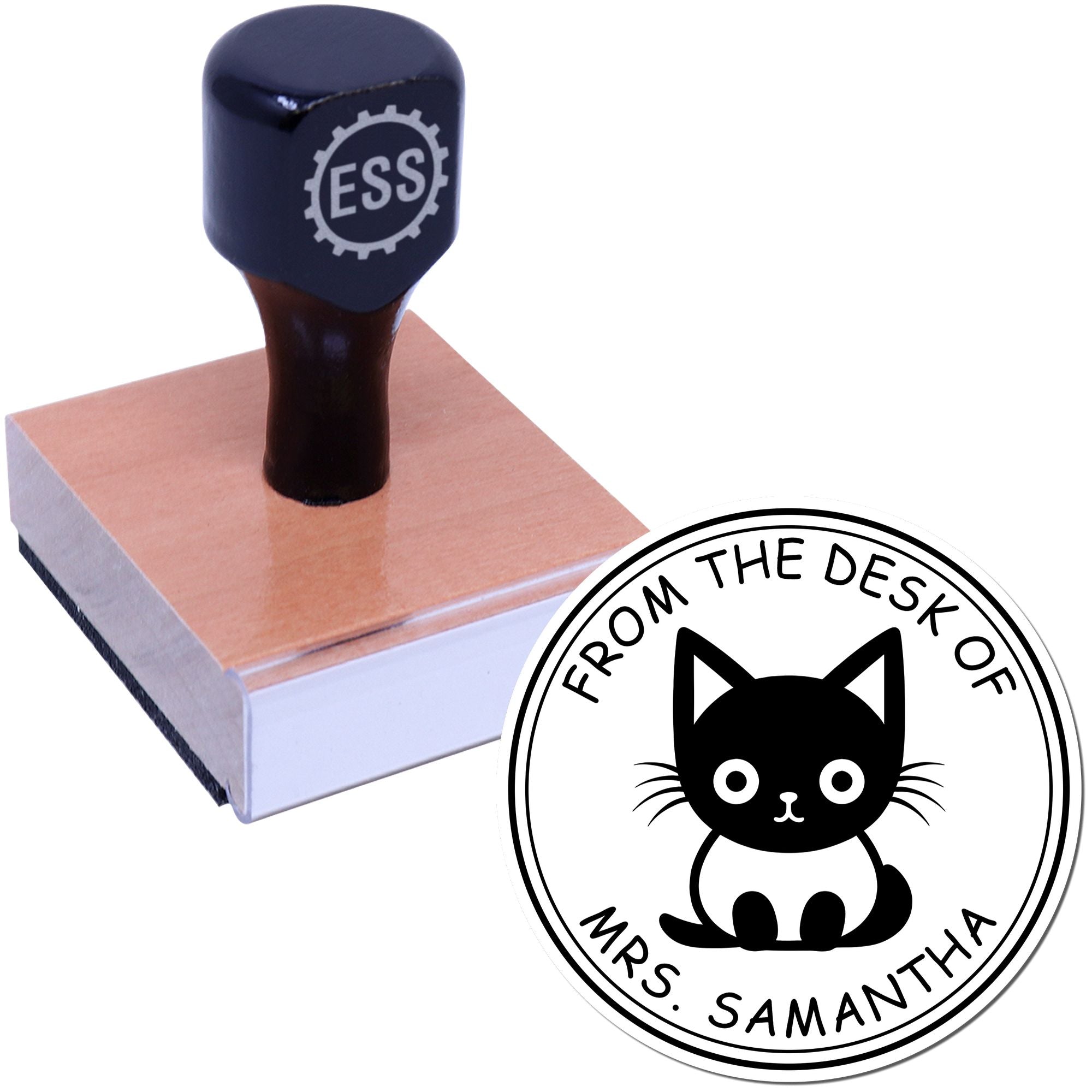 Wood Handle Furry Feline Custom Book Lover Stamp - Engineer Seal Stamps