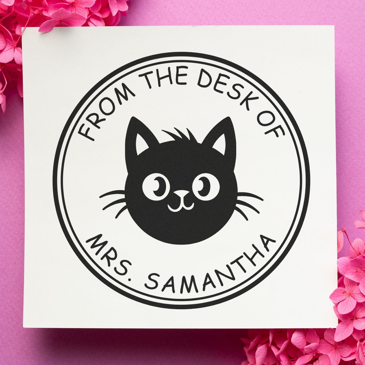 Wood Handle Affectionate Cat Custom Book Name Stamp