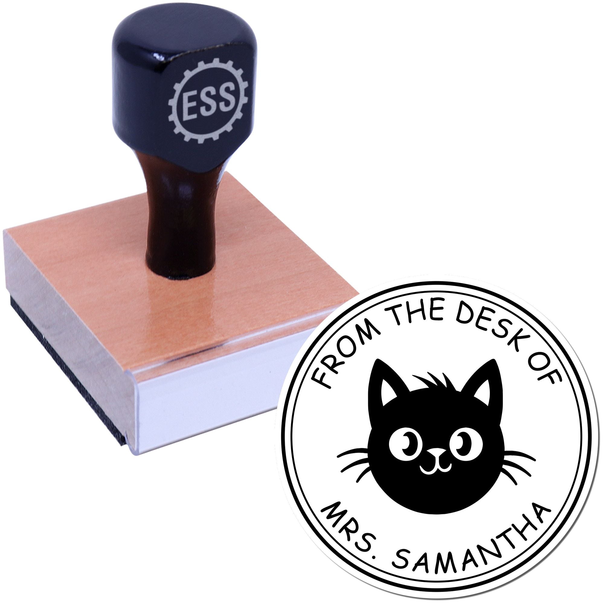 Wood Handle Affectionate Cat Custom Book Name Stamp