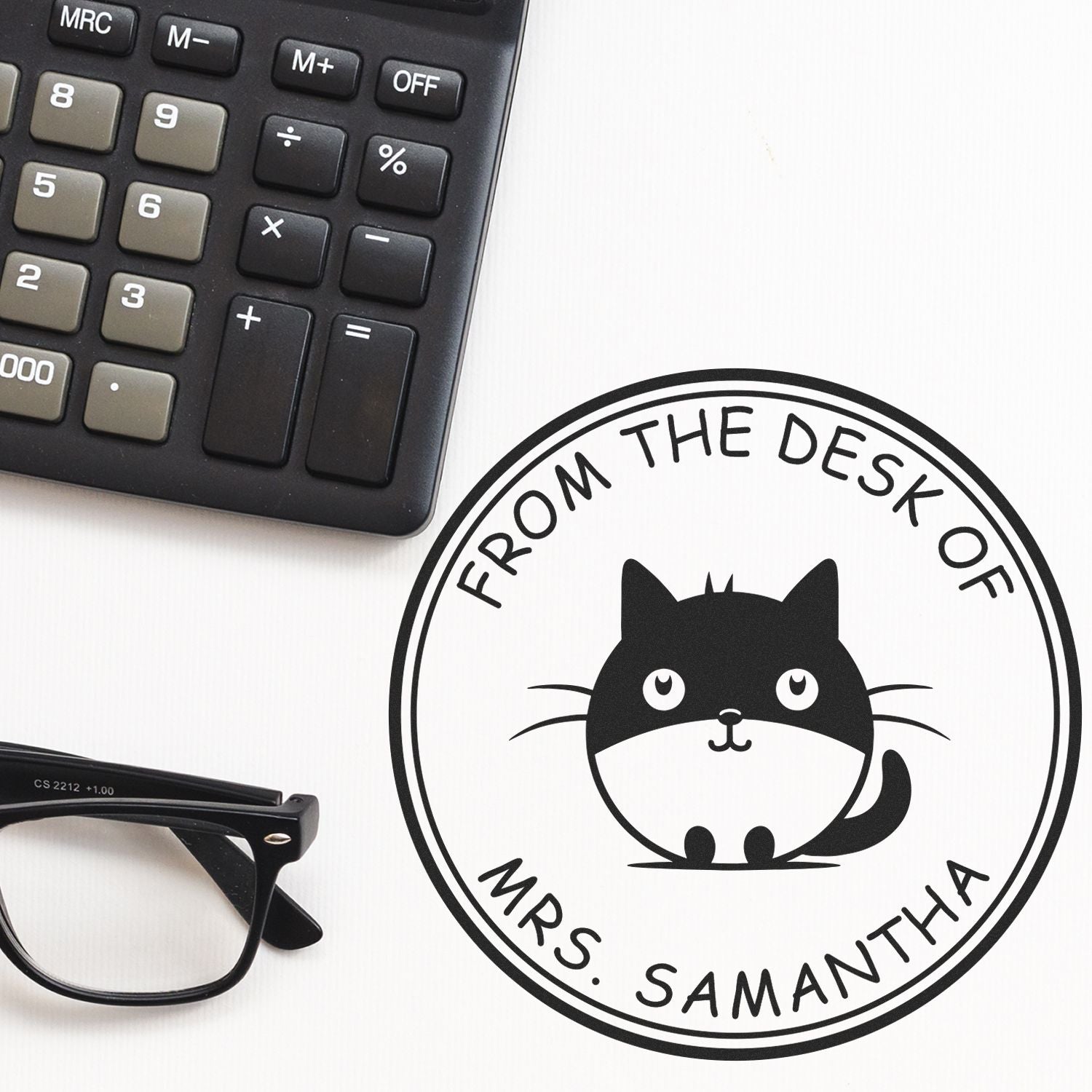 Self-Inking Elegantly Lazy Cat Custom Made Name Stamp - Engineer Seal Stamps