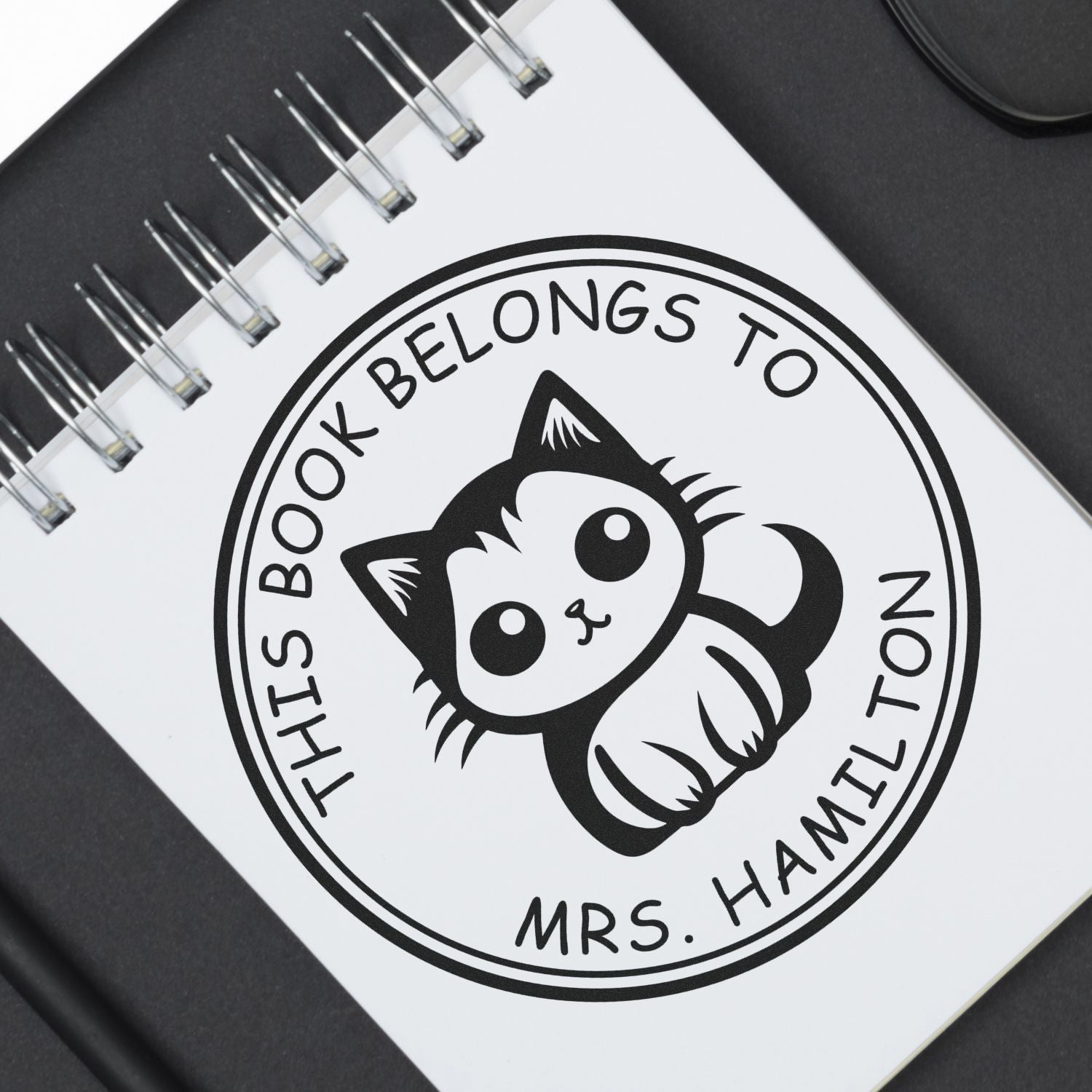 Wood Handle Comforting Cat Custom Book Ownership Label Stamp - Engineer Seal Stamps