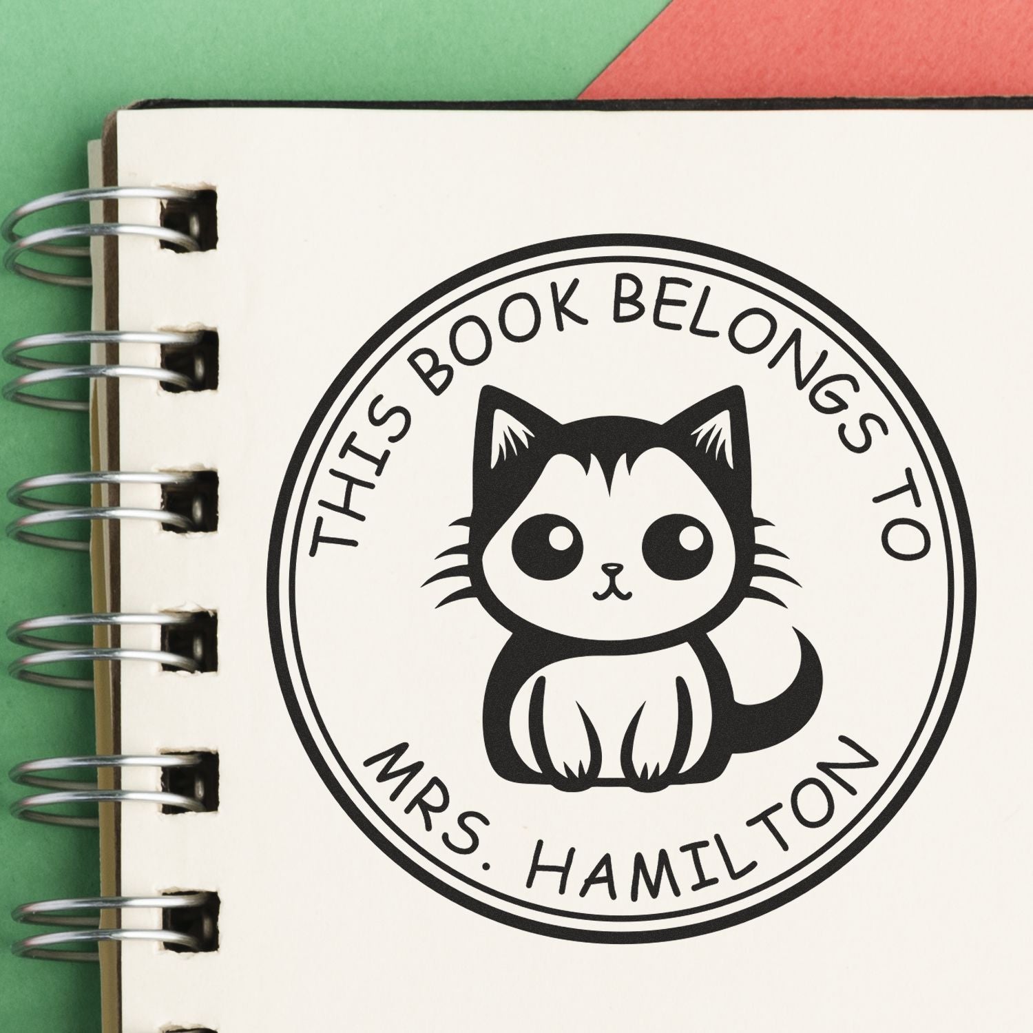 Wood Handle Comforting Cat Custom Book Ownership Label Stamp - Engineer Seal Stamps