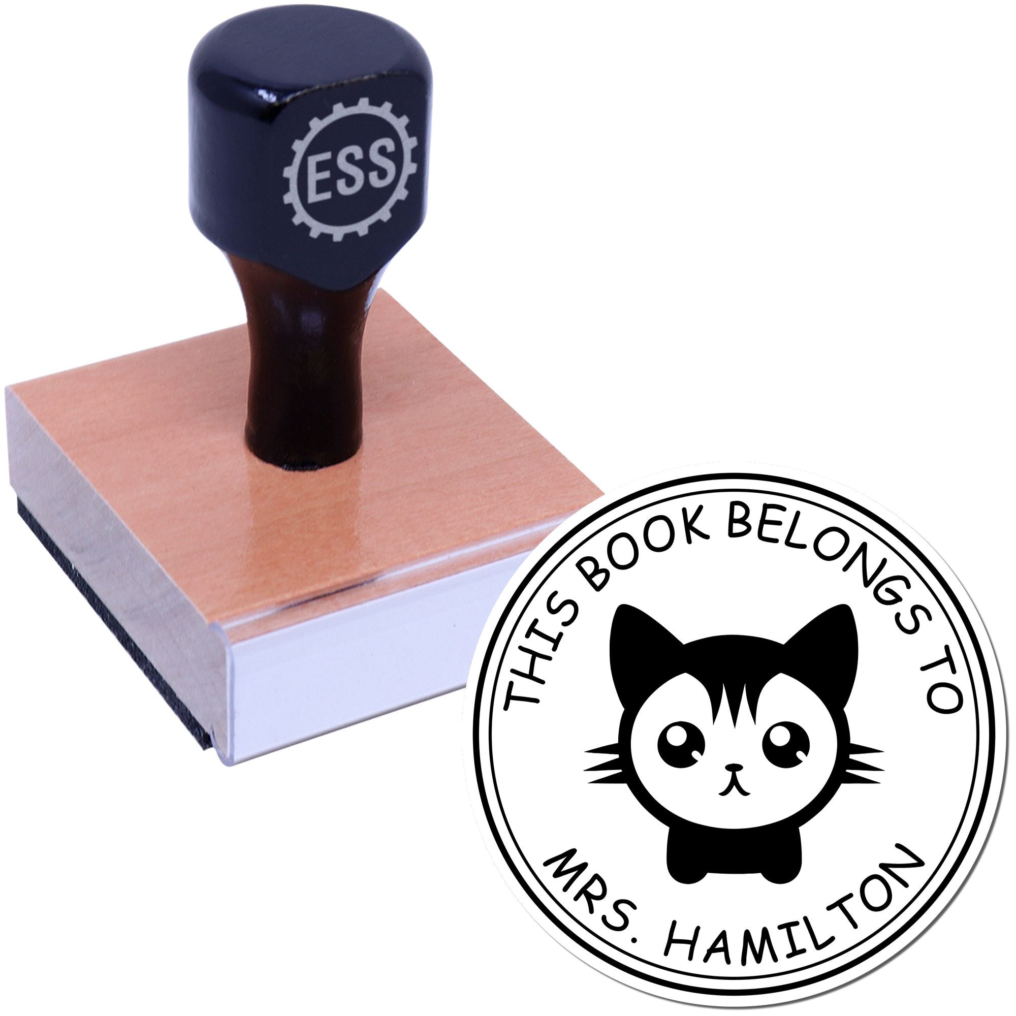 Wood Handle Clever Cat Custom Book Property Stamp - Engineer Seal Stamps