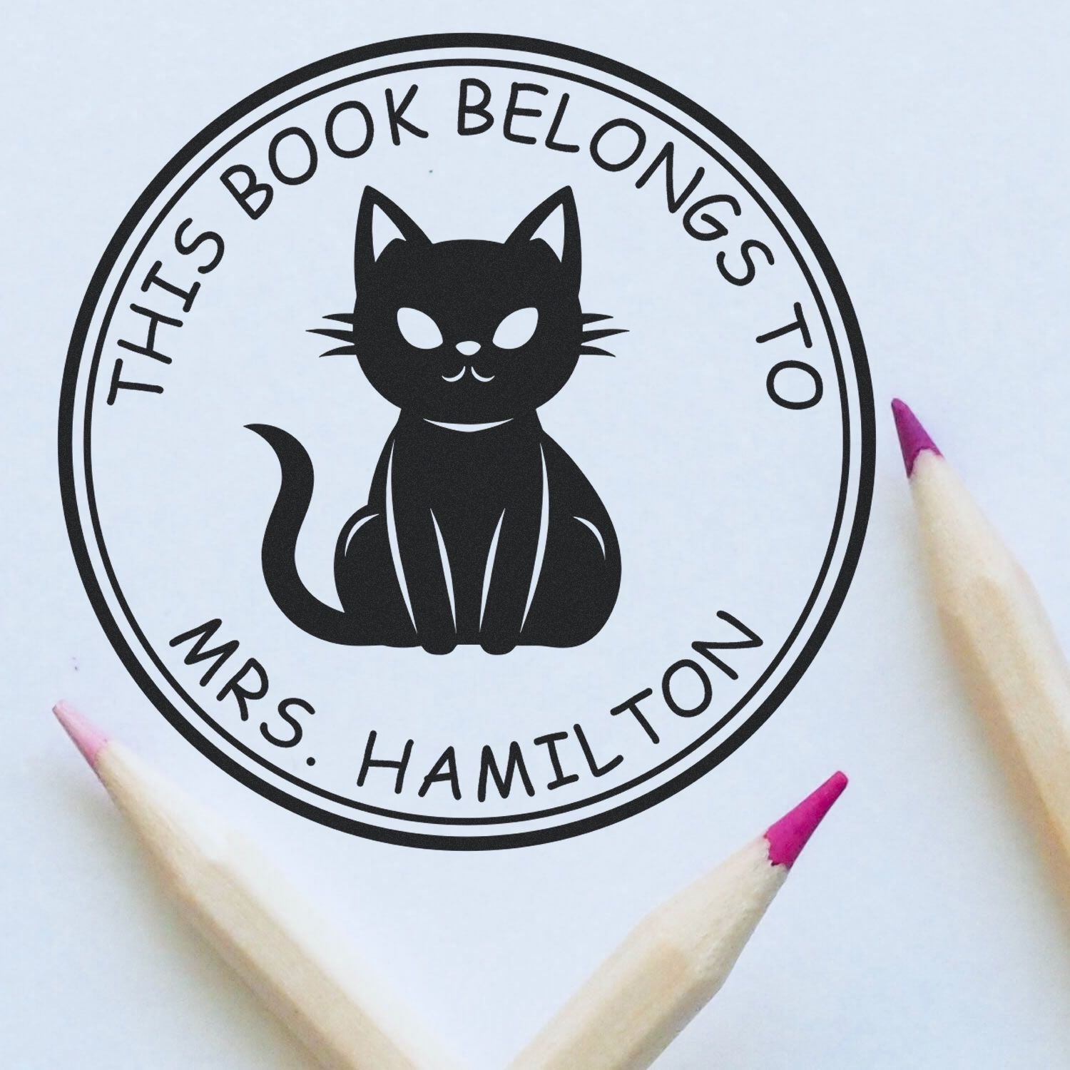 Wood Handle Mysterious Minx Custom Bookplate Stamp - Engineer Seal Stamps