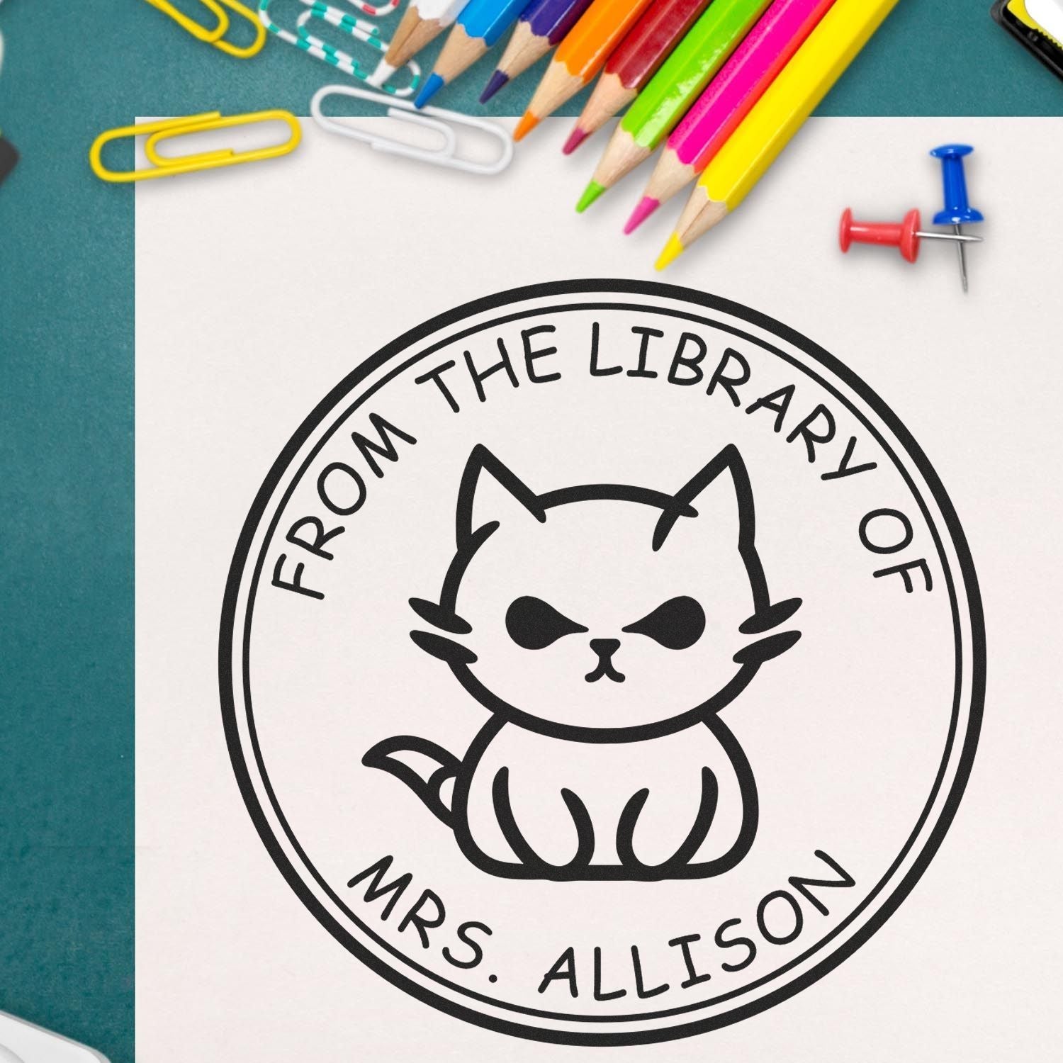 PSI Pre-Inked Moody Kitten Customized Bookplate Stamp - Engineer Seal Stamps