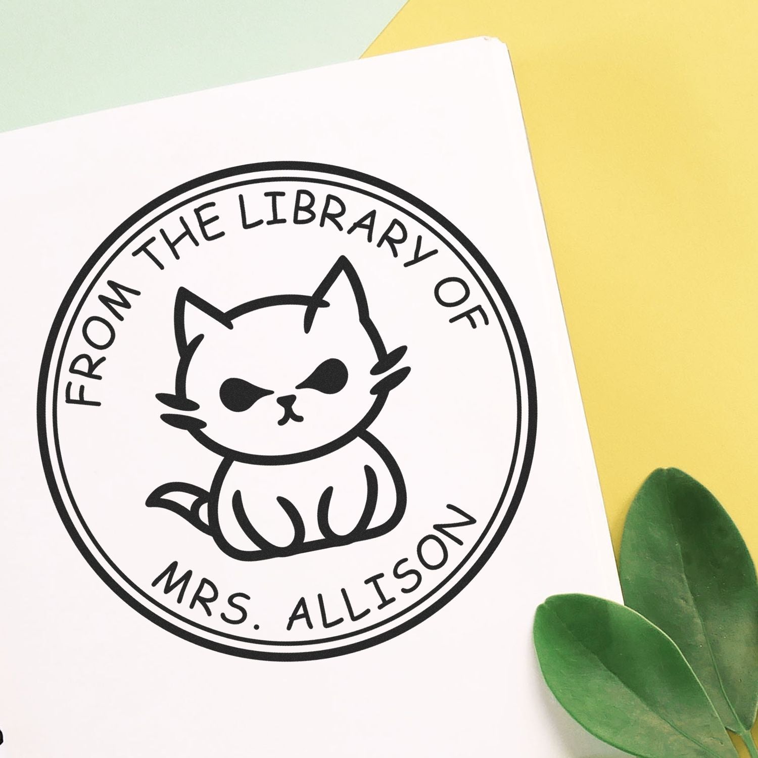 PSI Pre-Inked Moody Kitten Customized Bookplate Stamp - Engineer Seal Stamps