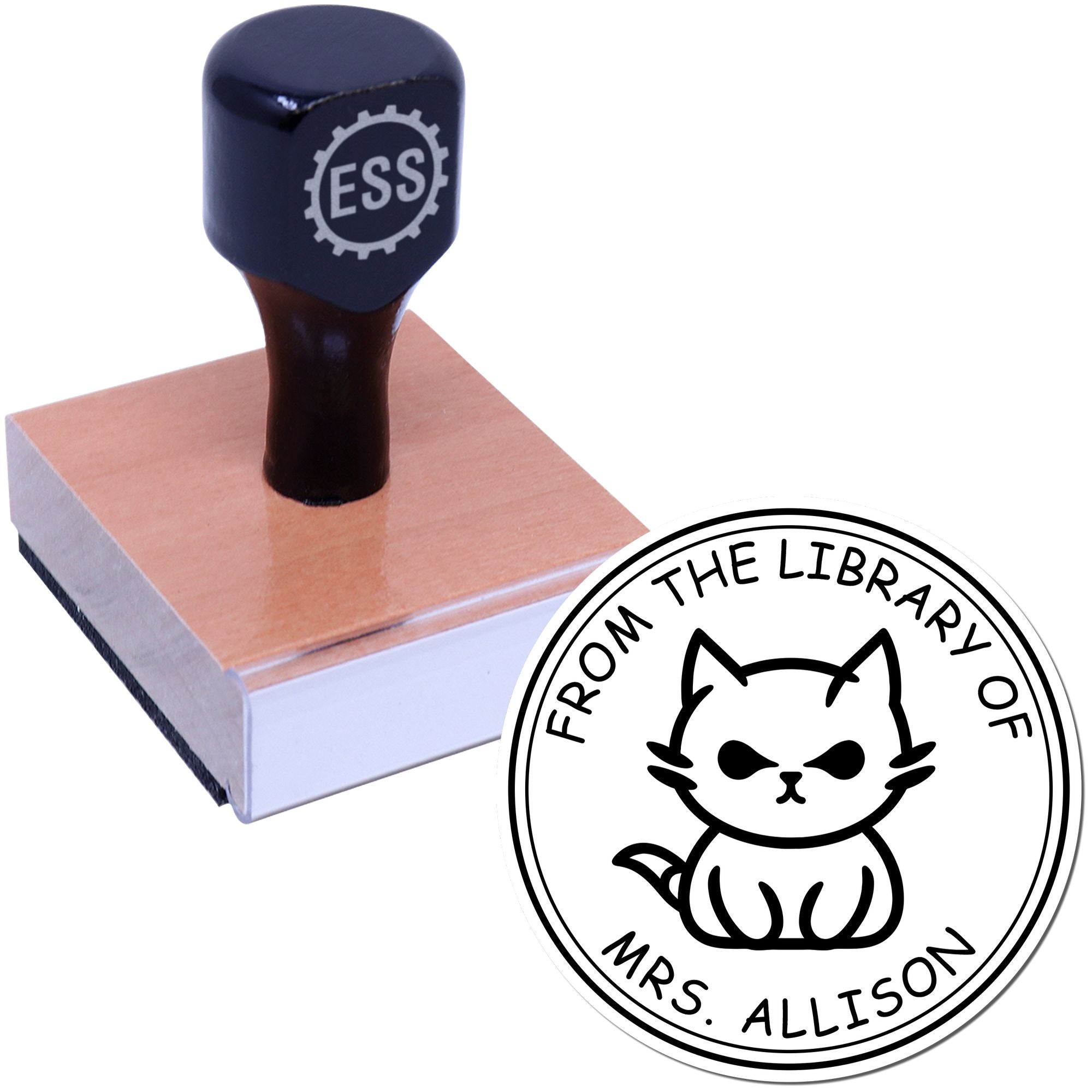 Wood Handle Moody Kitten Custom Instructor's Personal Stamp - Engineer Seal Stamps