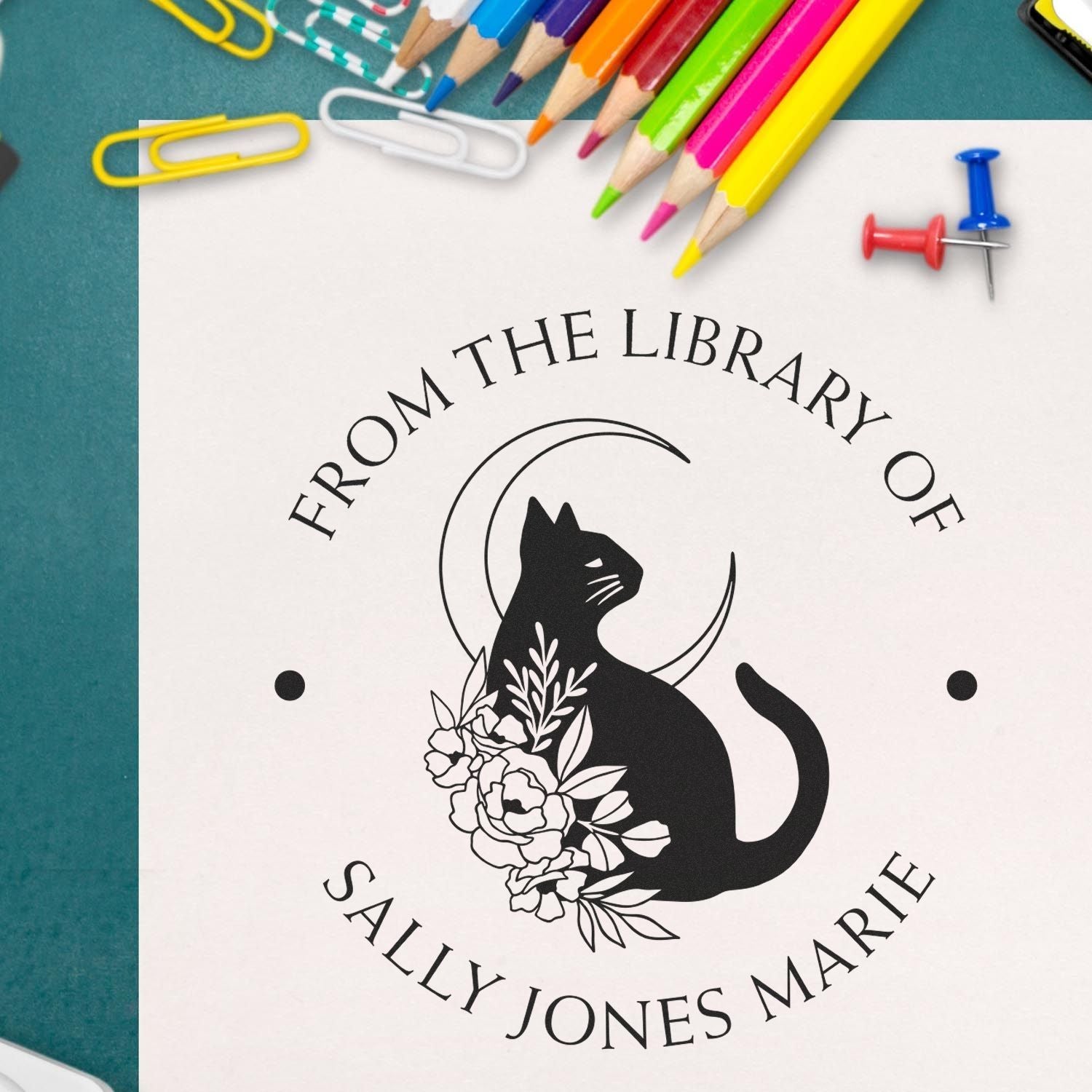 Self-Inking Mischievous Feline Personalized Book Belongs to Stamp - Engineer Seal Stamps