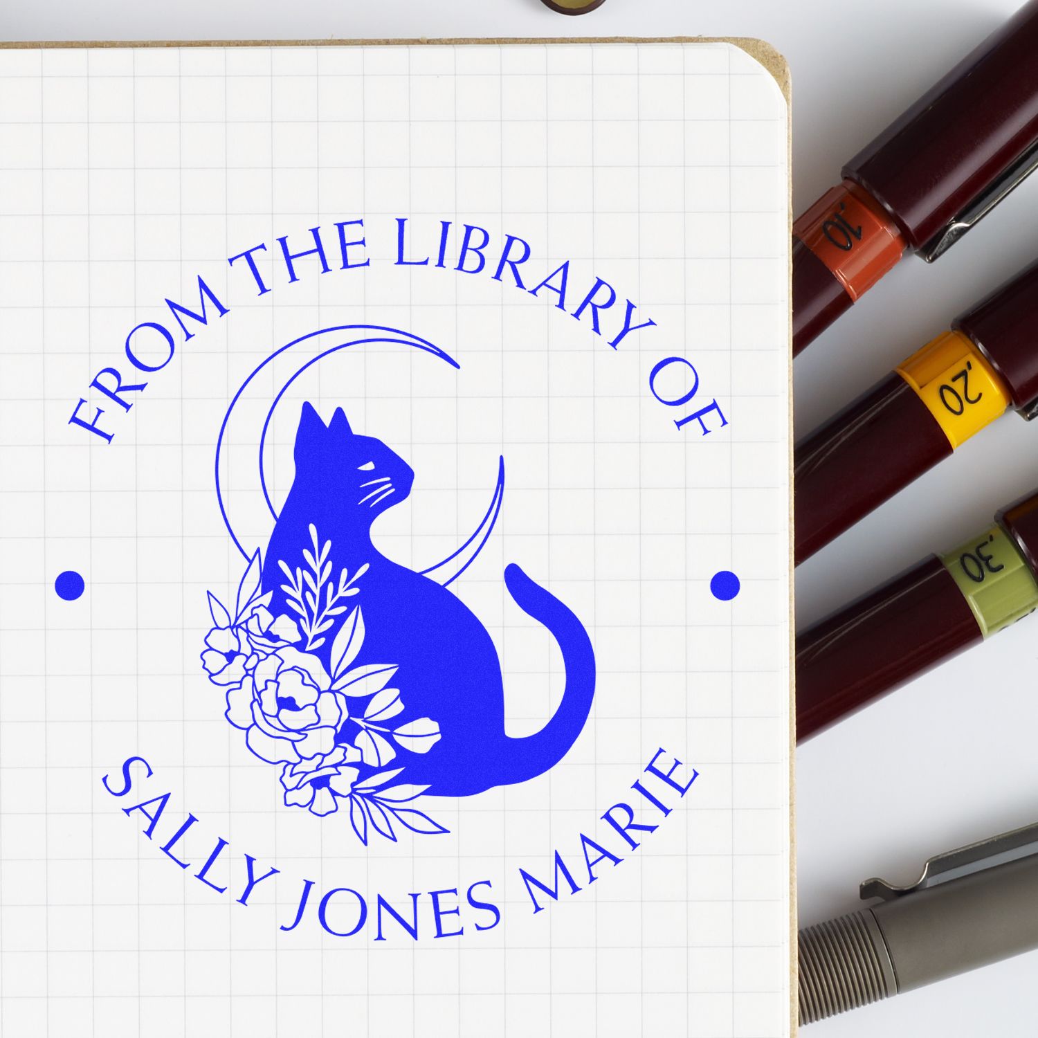 PSI Pre-Inked Mischievous Feline Customized Library Name Stamp - Engineer Seal Stamps
