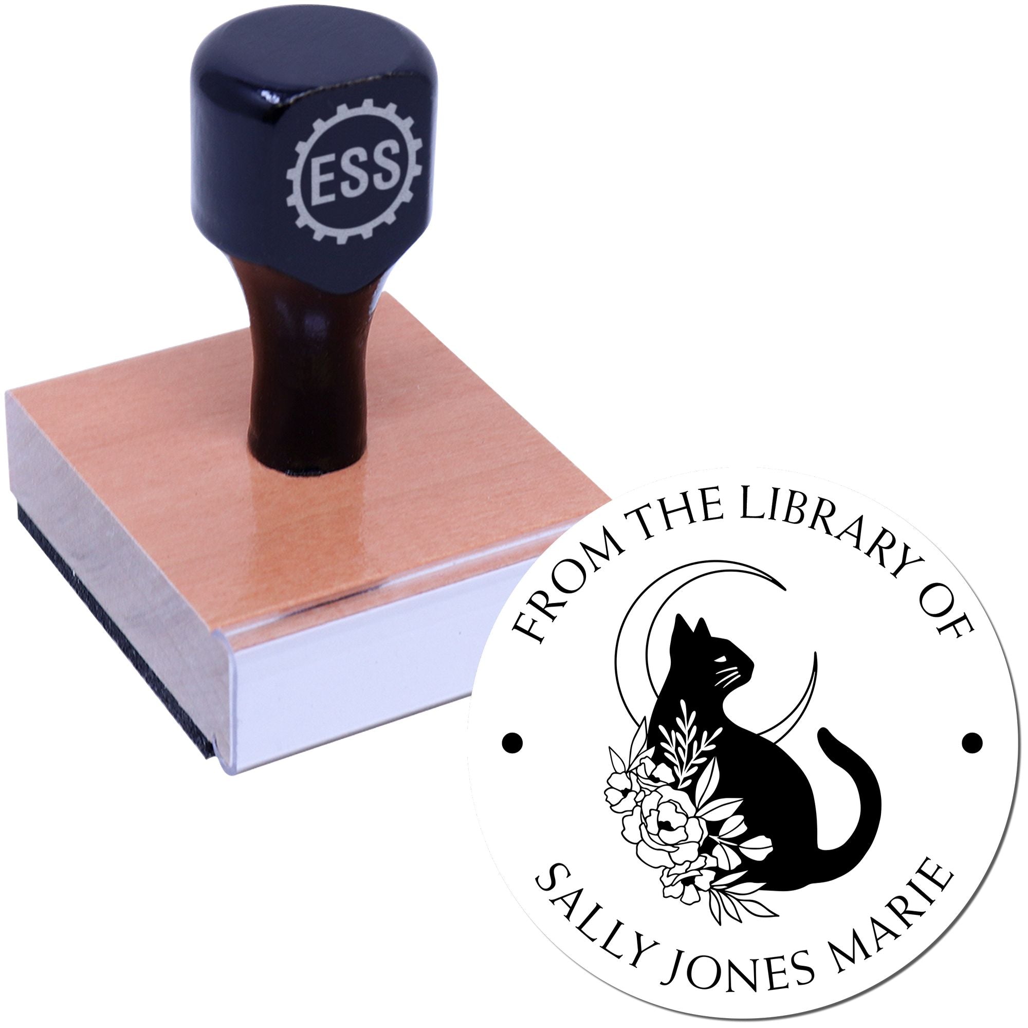 Wood Handle Mischievous Feline Custom Name Stamp - Engineer Seal Stamps