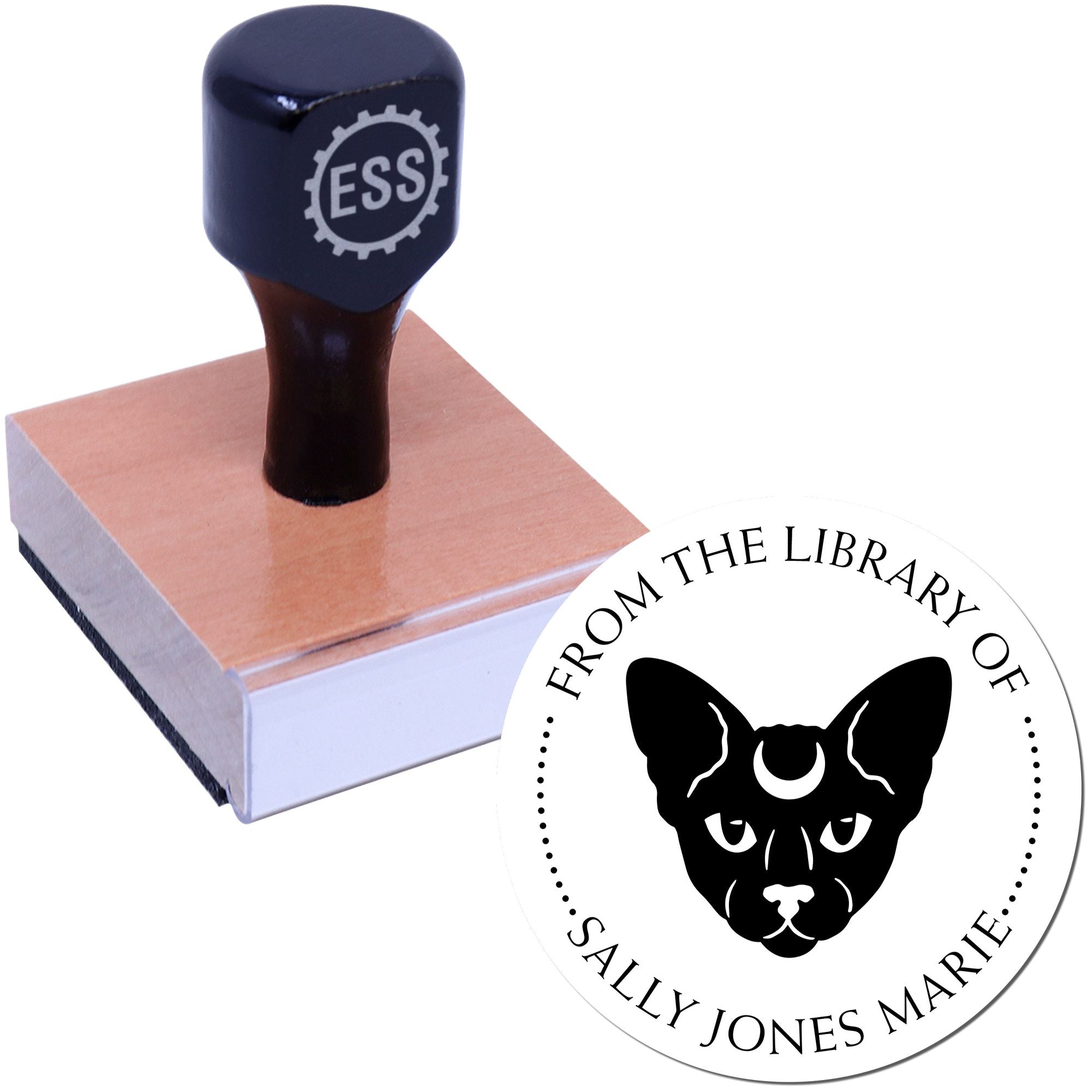 Wood Handle Beautiful Cat Custom Name Inscription Stamp