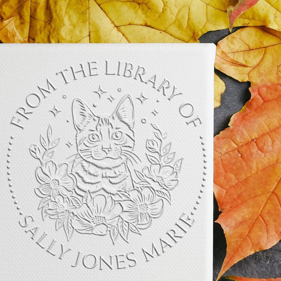 Soft Majestic Meow Custom Book Library Embossed Stamp