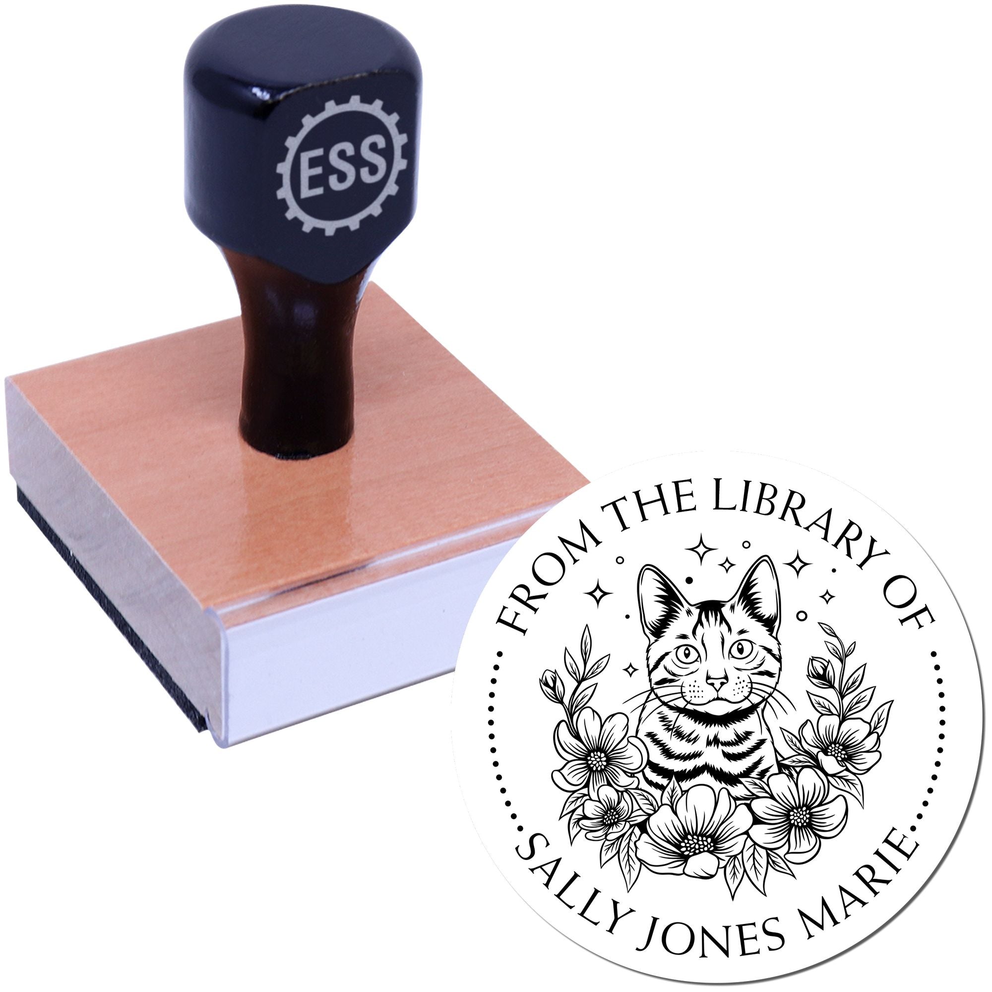 Wood Handle Majestic Meow Custom Personal Library Stamp - Engineer Seal Stamps