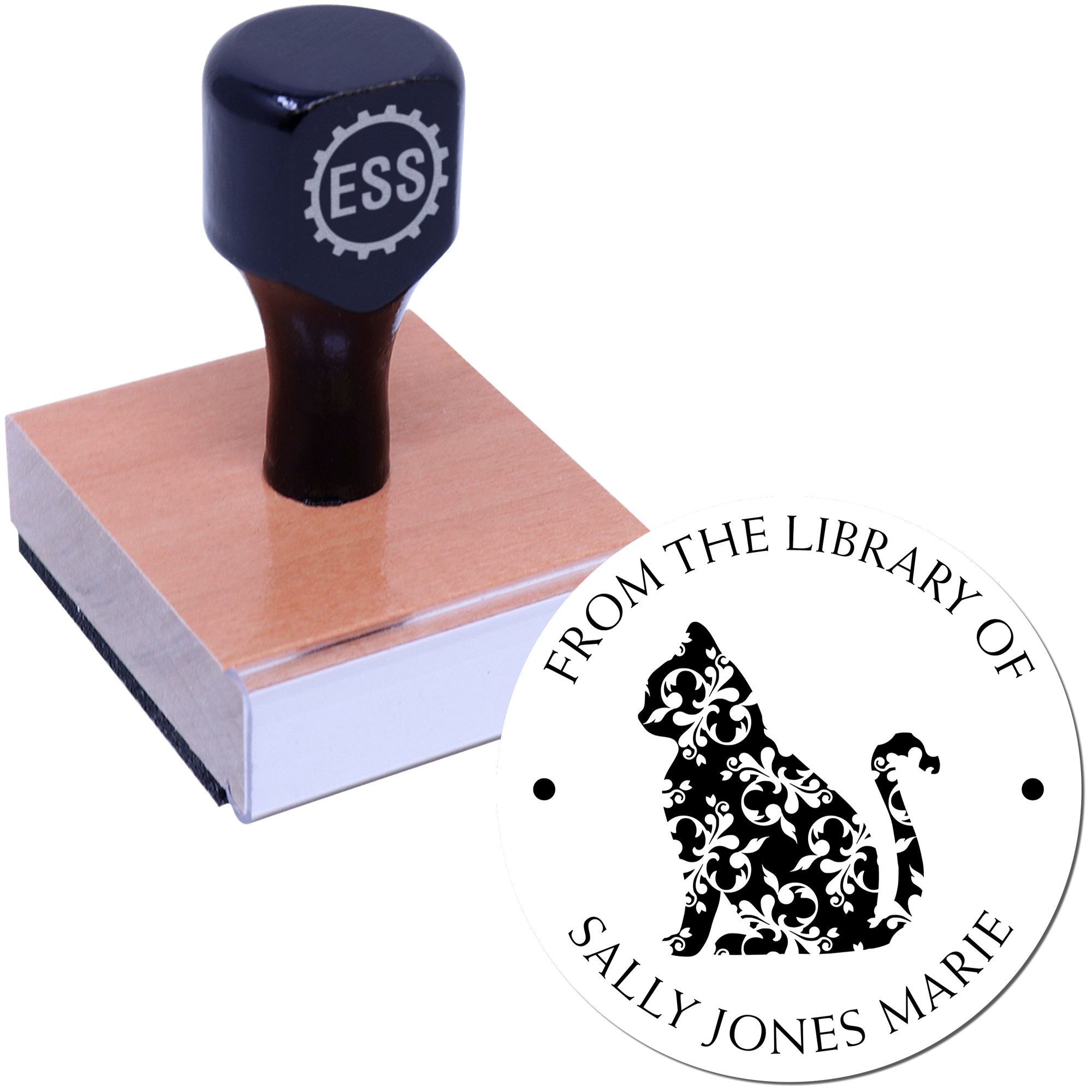 Wood Handle Purr-fect Purrs Custom Private Library Stamp - Engineer Seal Stamps