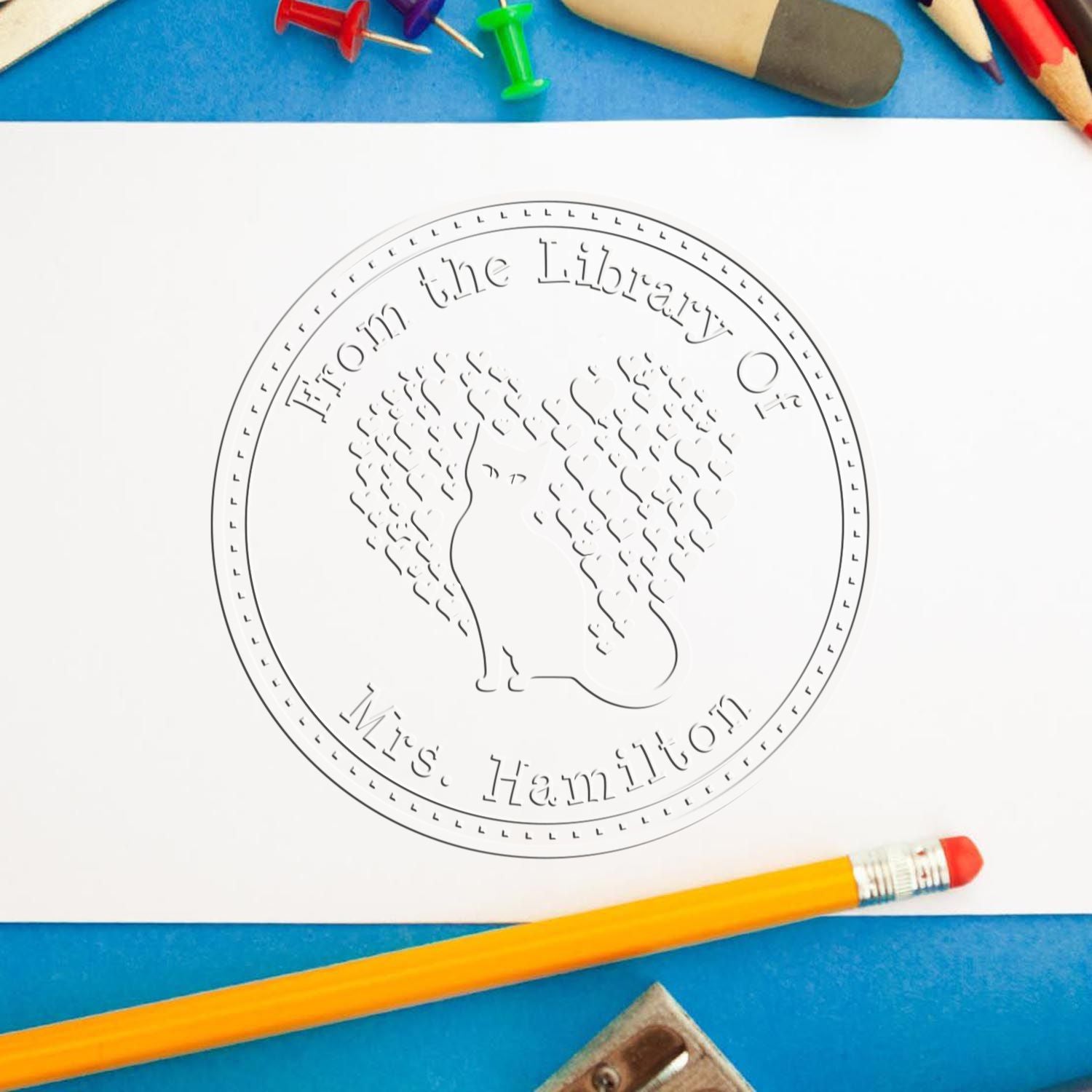 Soft Lithe Kitten Custom Book Library Seal Press - Engineer Seal Stamps