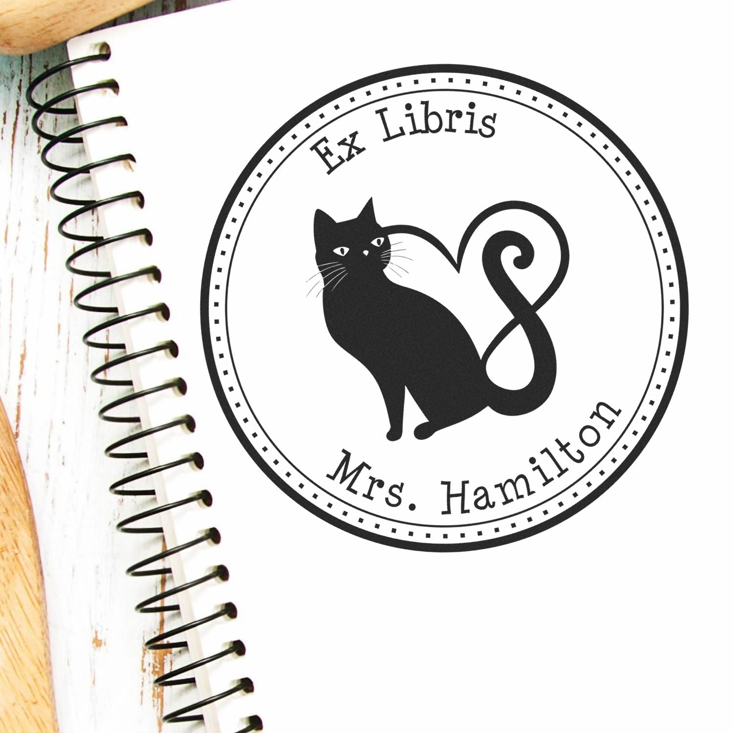 Wood Handle Energetic Kitty Custom Reader's Stamp - Engineer Seal Stamps