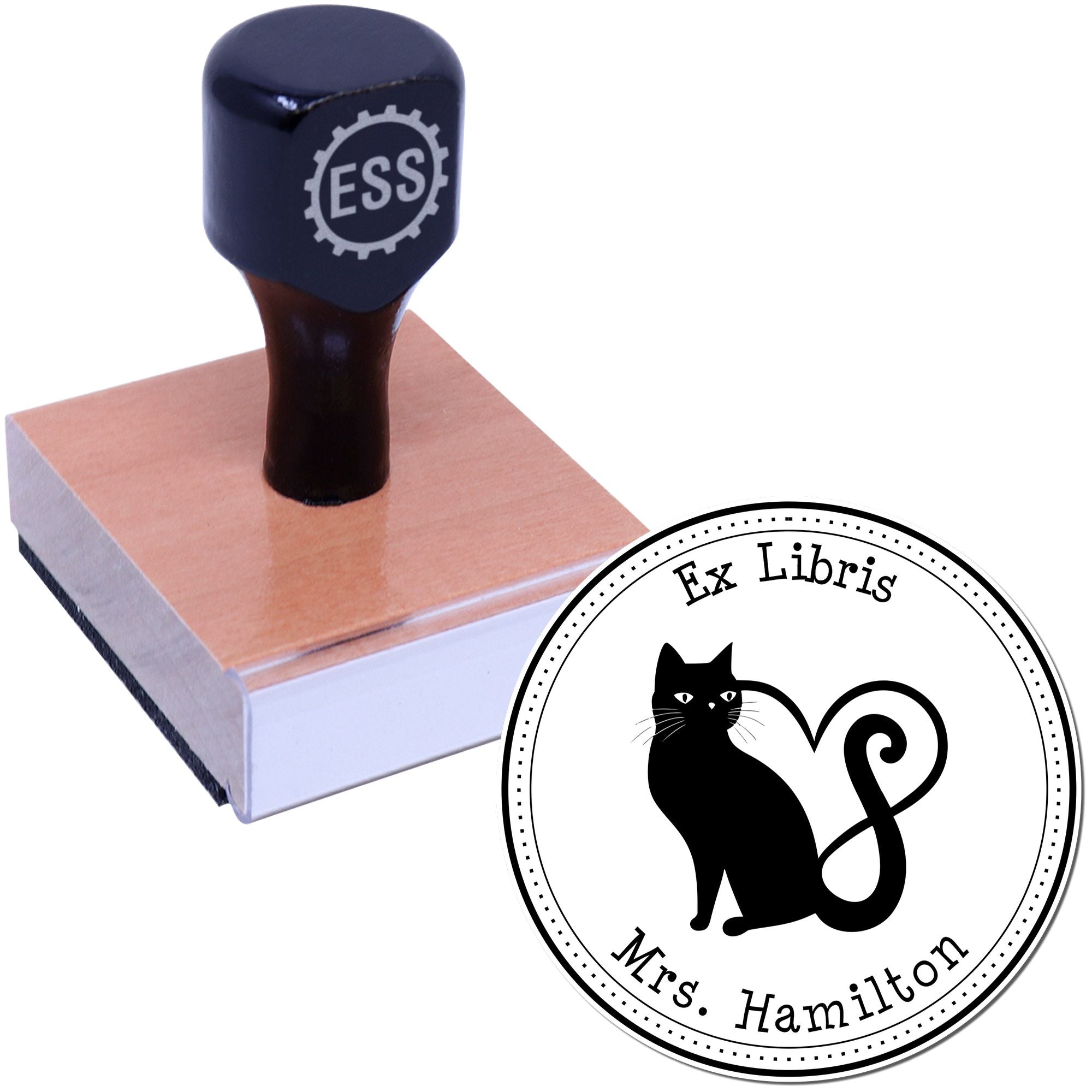 Wood Handle Energetic Kitty Custom Reader's Stamp - Engineer Seal Stamps