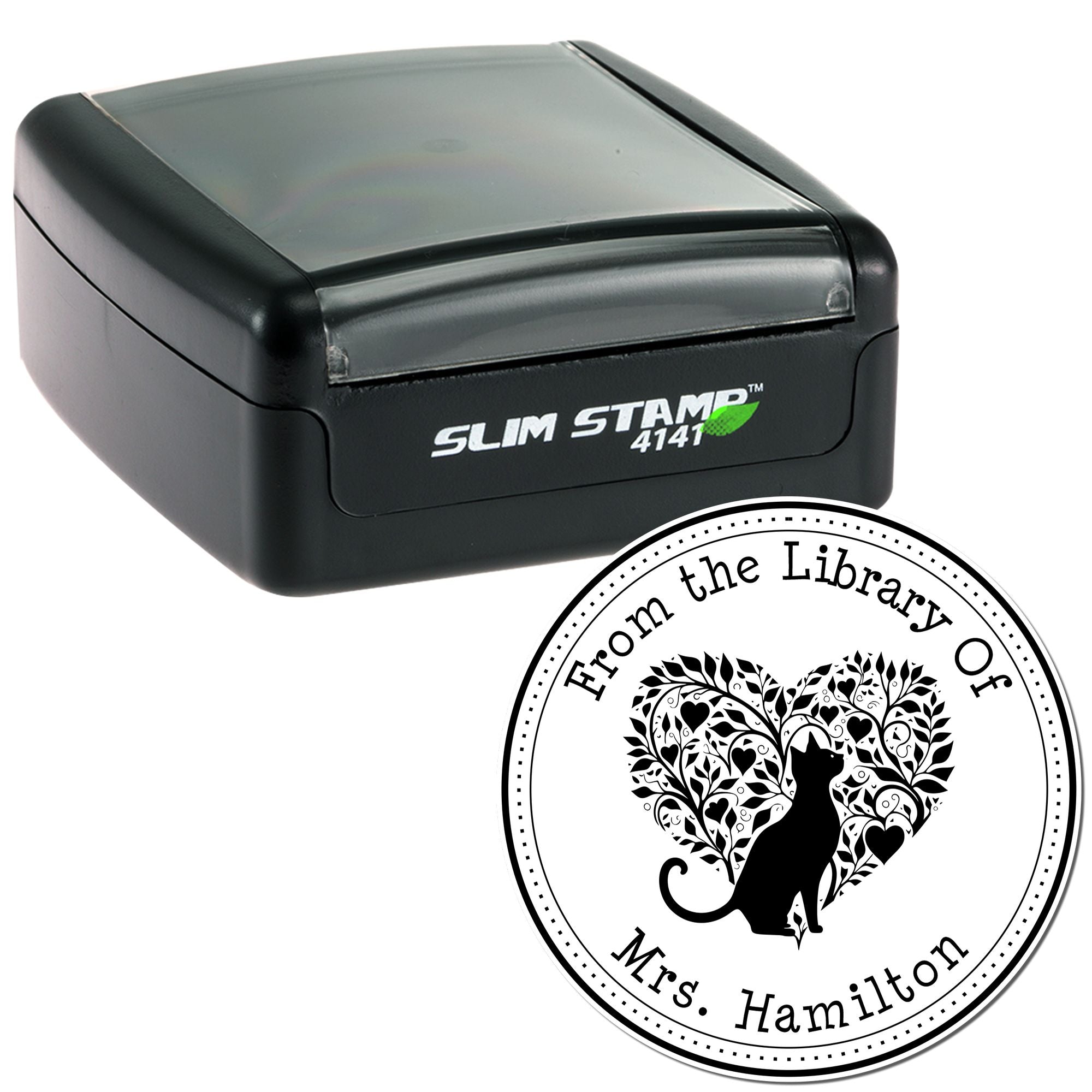 Pre-Inked Comforting Kitty Bookworm Stamp - Engineer Seal Stamps