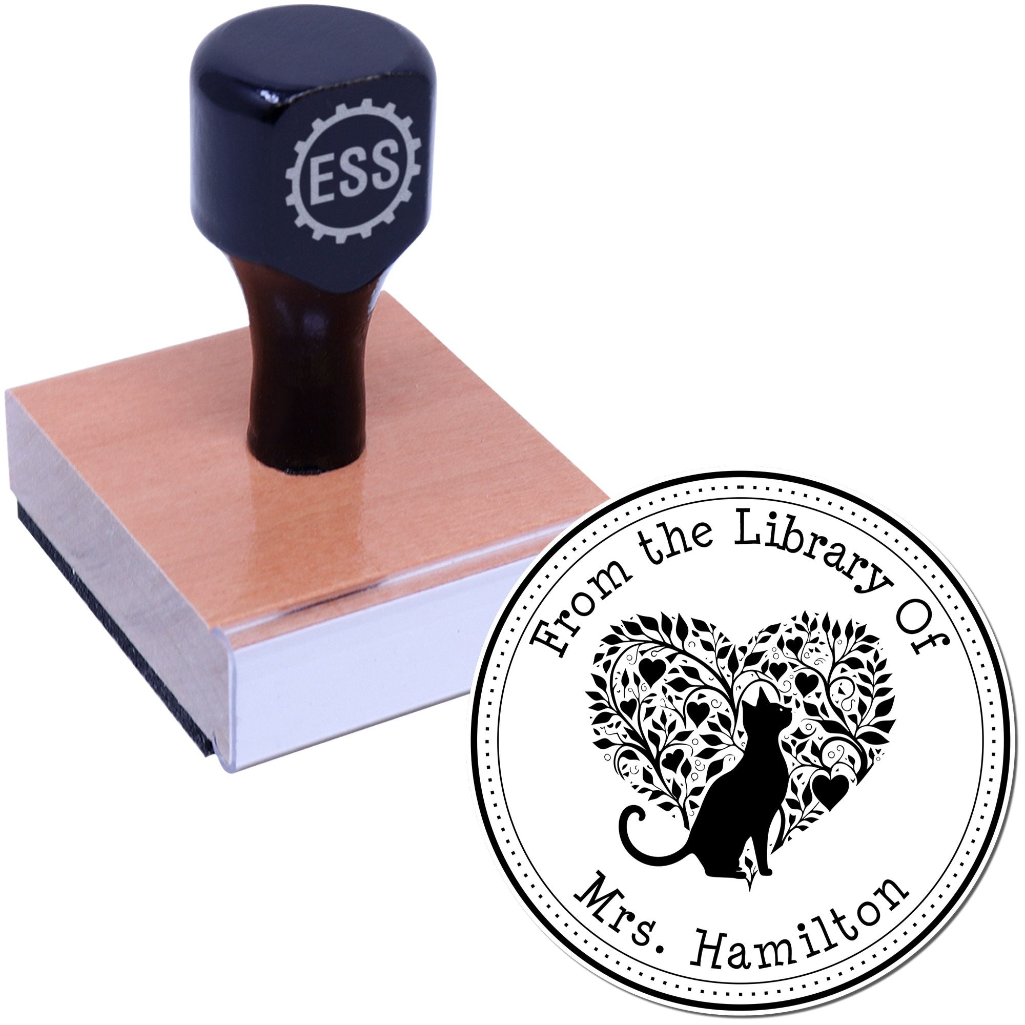 Wood Handle Comforting Kitty Custom Made Bibliophile Stamp - Engineer Seal Stamps