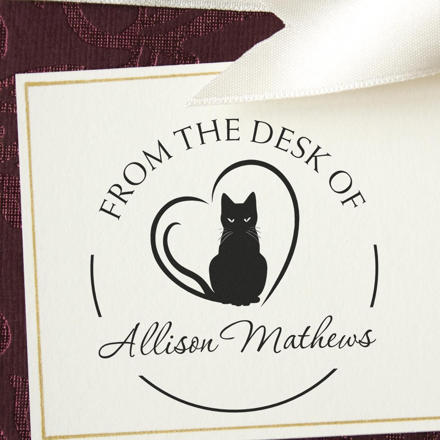 Self-Inking Watchful Kitten Personalized Library Name Stamp - Engineer Seal Stamps